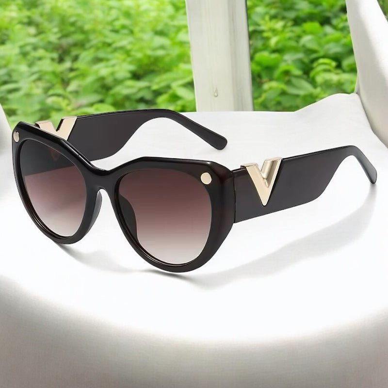Trendy Oversized UV400 Sunglasses – Bold “V” Gold Accent - Fatisha Boutique