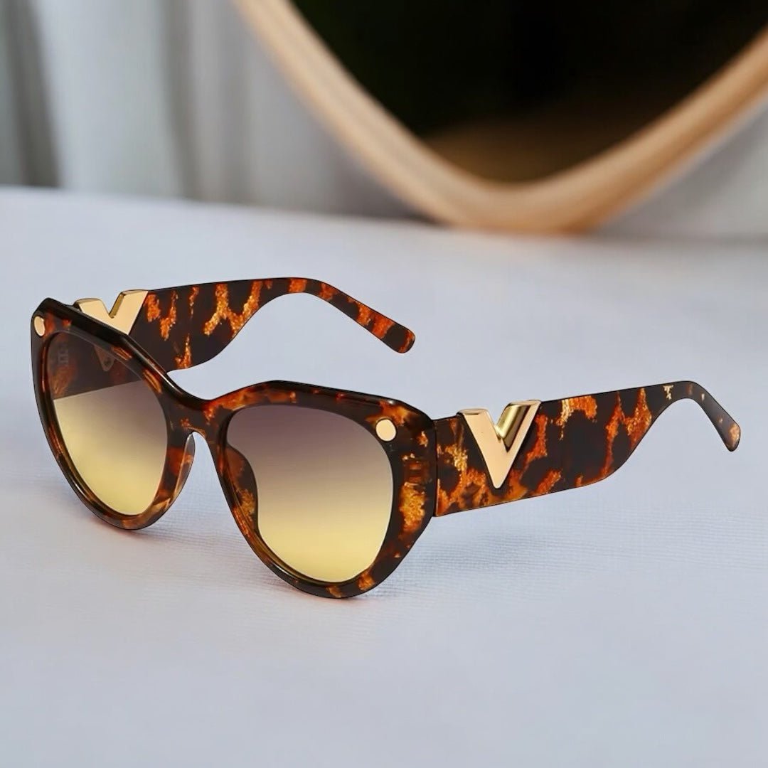 Trendy Oversized UV400 Sunglasses – Bold “V” Gold Accent - Fatisha Boutique