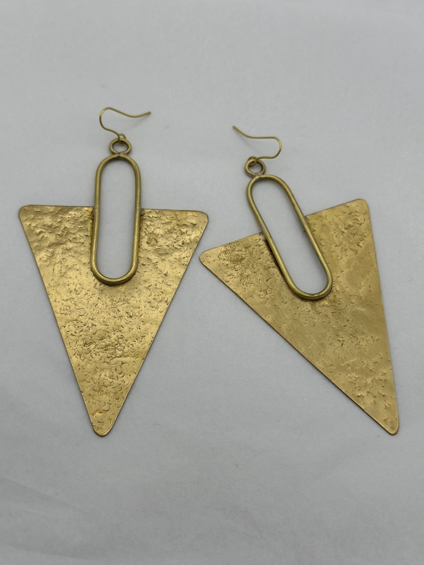 Triangle Brass Statement Dangle Earrings - Geometric Bold Fashion Jewellery - Fatisha Boutique