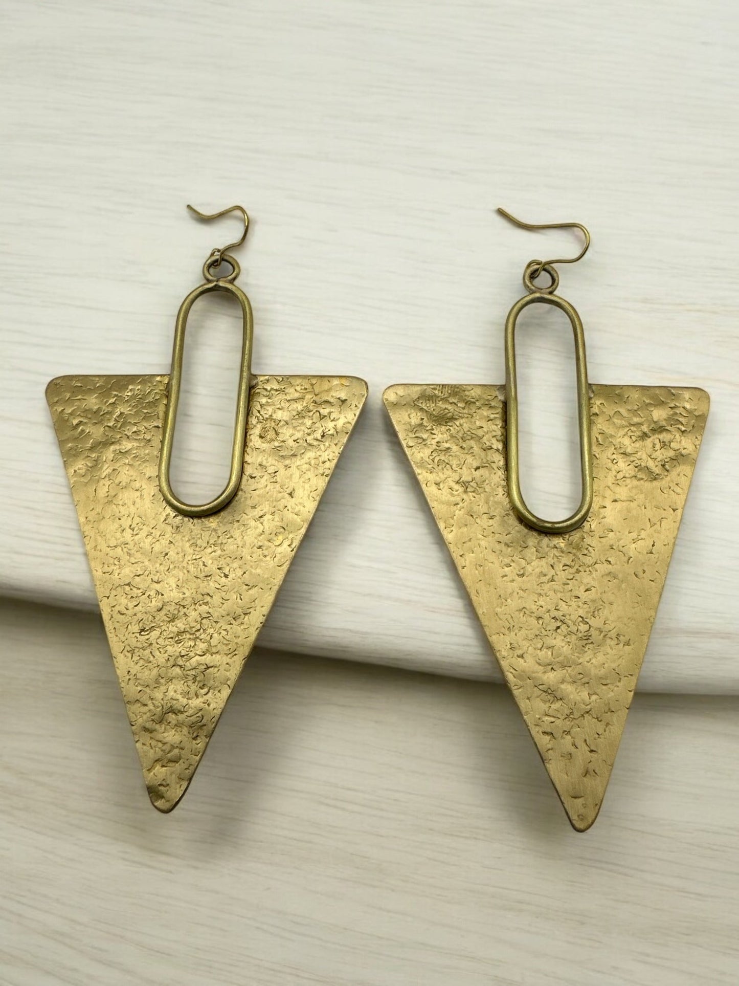 Triangle Brass Statement Dangle Earrings - Geometric Bold Fashion Jewellery - Fatisha Boutique