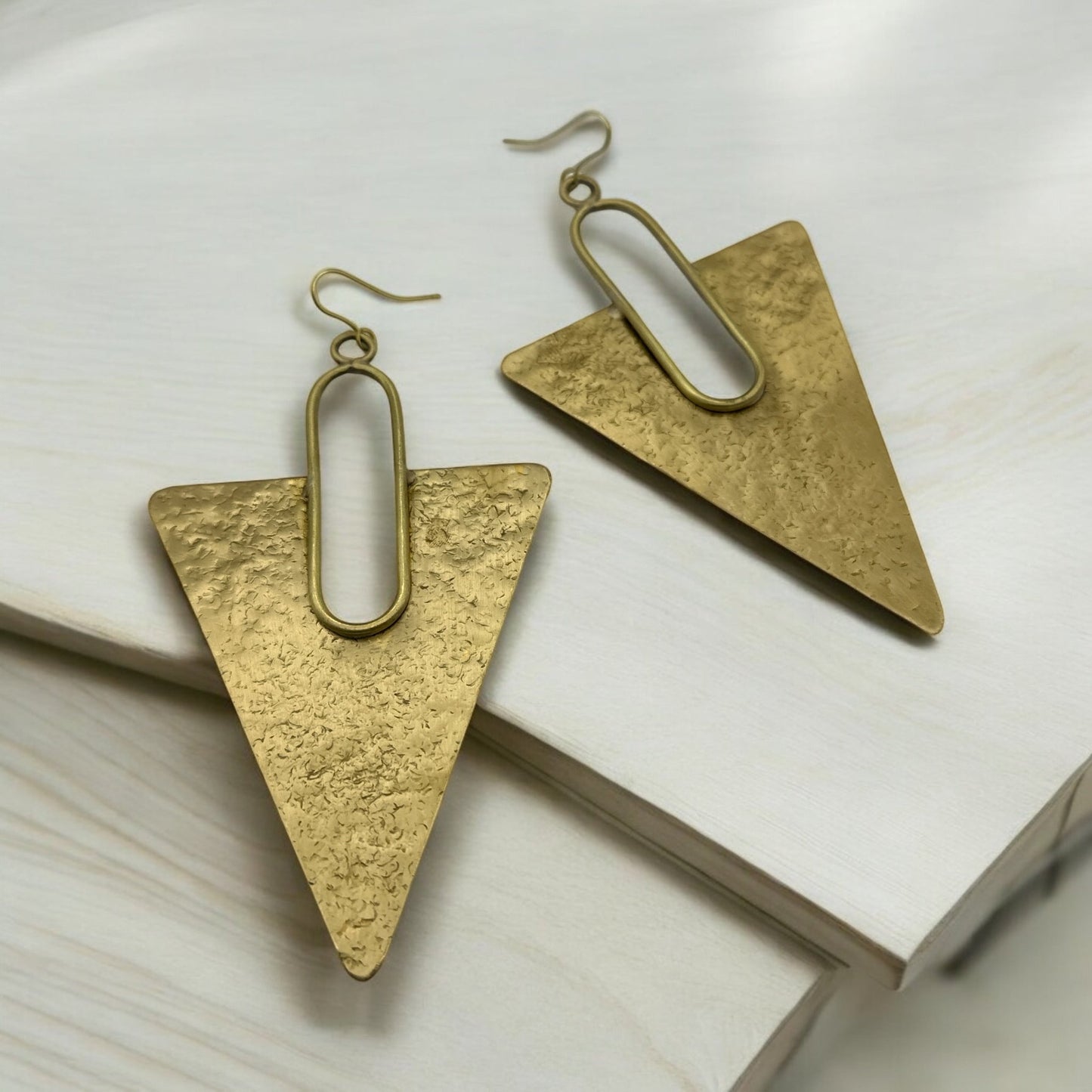 Triangle Brass Statement Dangle Earrings - Geometric Bold Fashion Jewellery - Fatisha Boutique