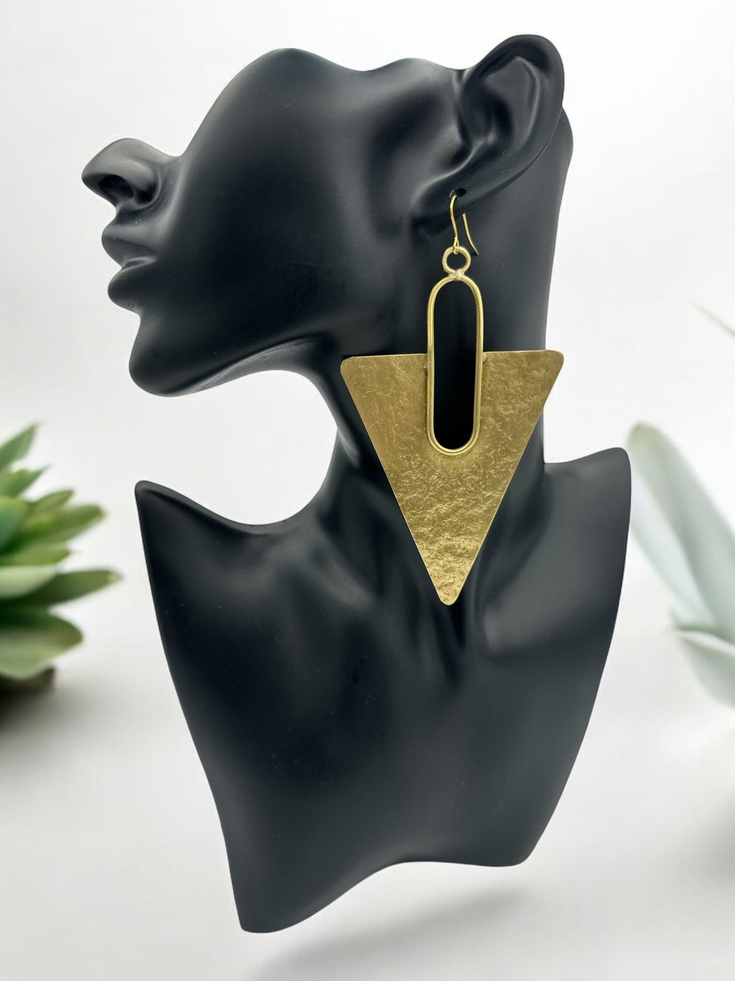 Triangle Brass Statement Dangle Earrings - Geometric Bold Fashion Jewellery - Fatisha Boutique