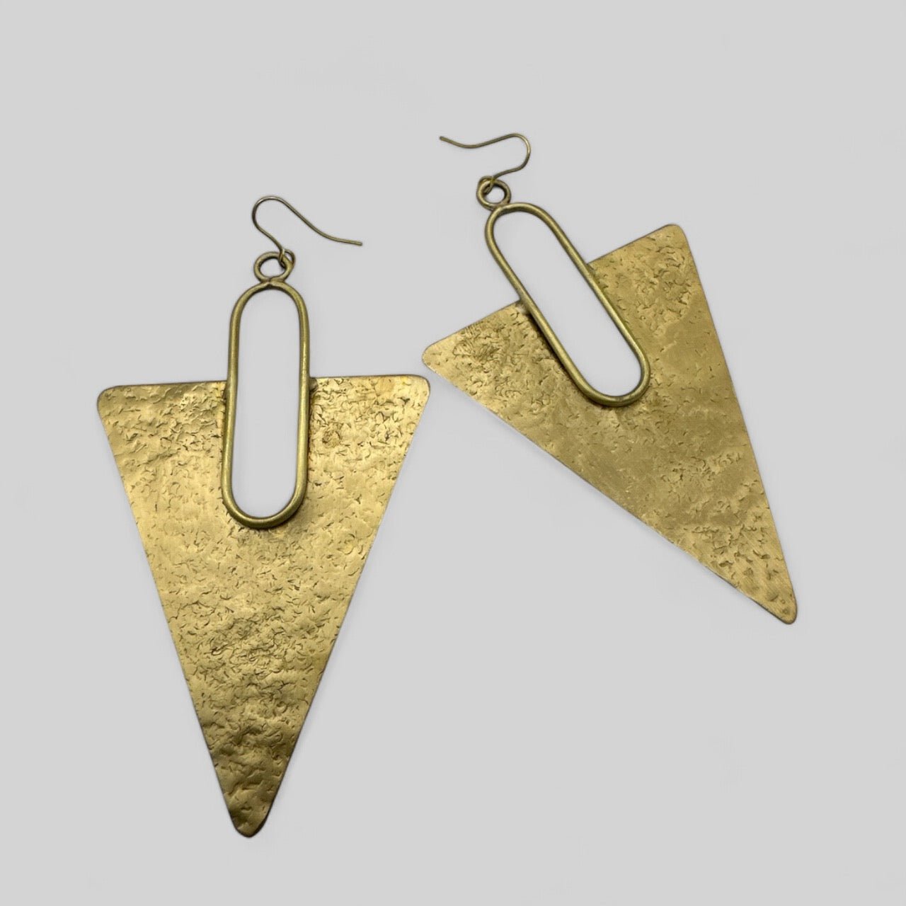 Triangle Brass Statement Dangle Earrings - Geometric Bold Fashion Jewellery - Fatisha Boutique