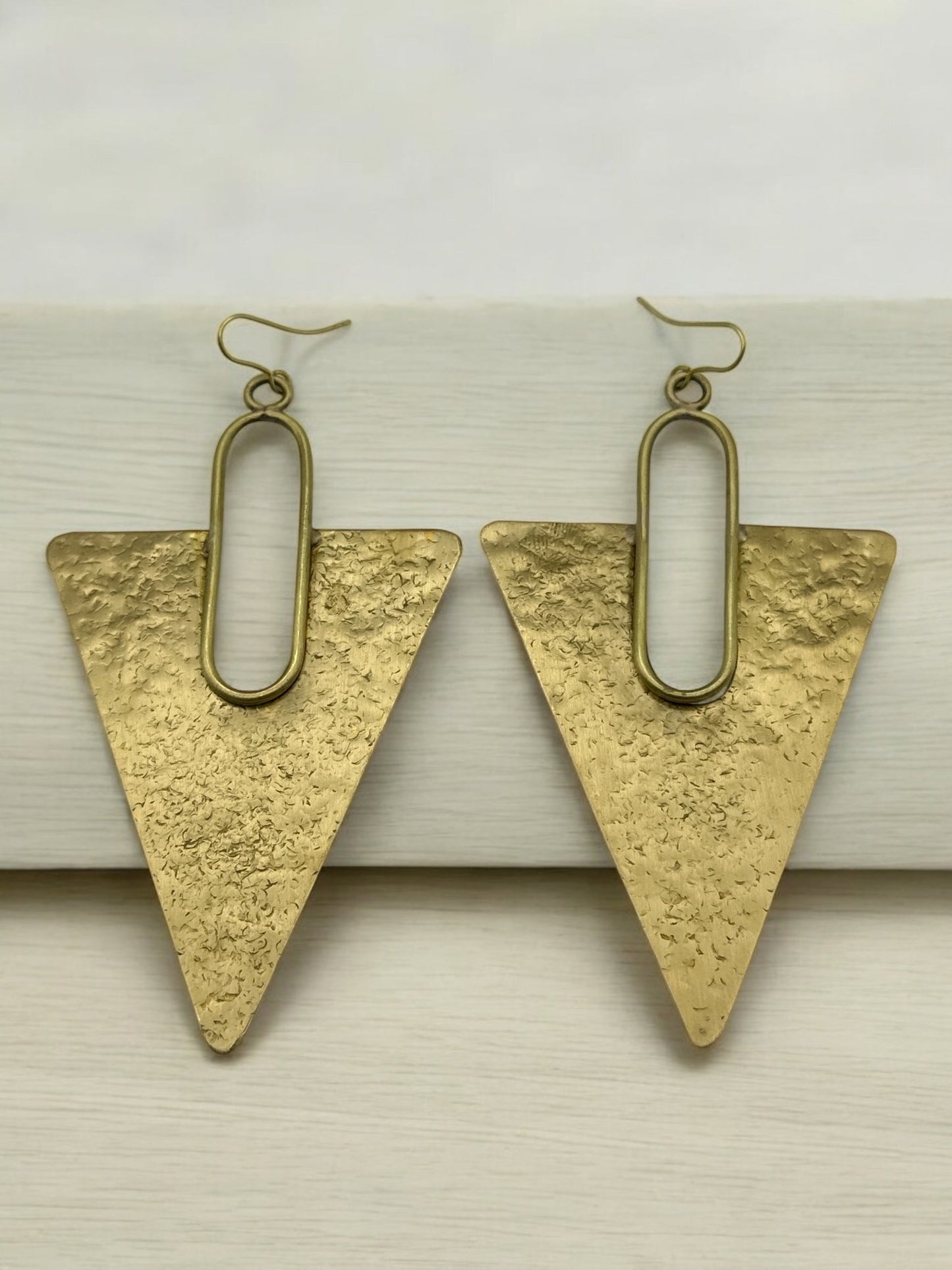 Triangle Brass Statement Dangle Earrings - Geometric Bold Fashion Jewellery - Fatisha Boutique