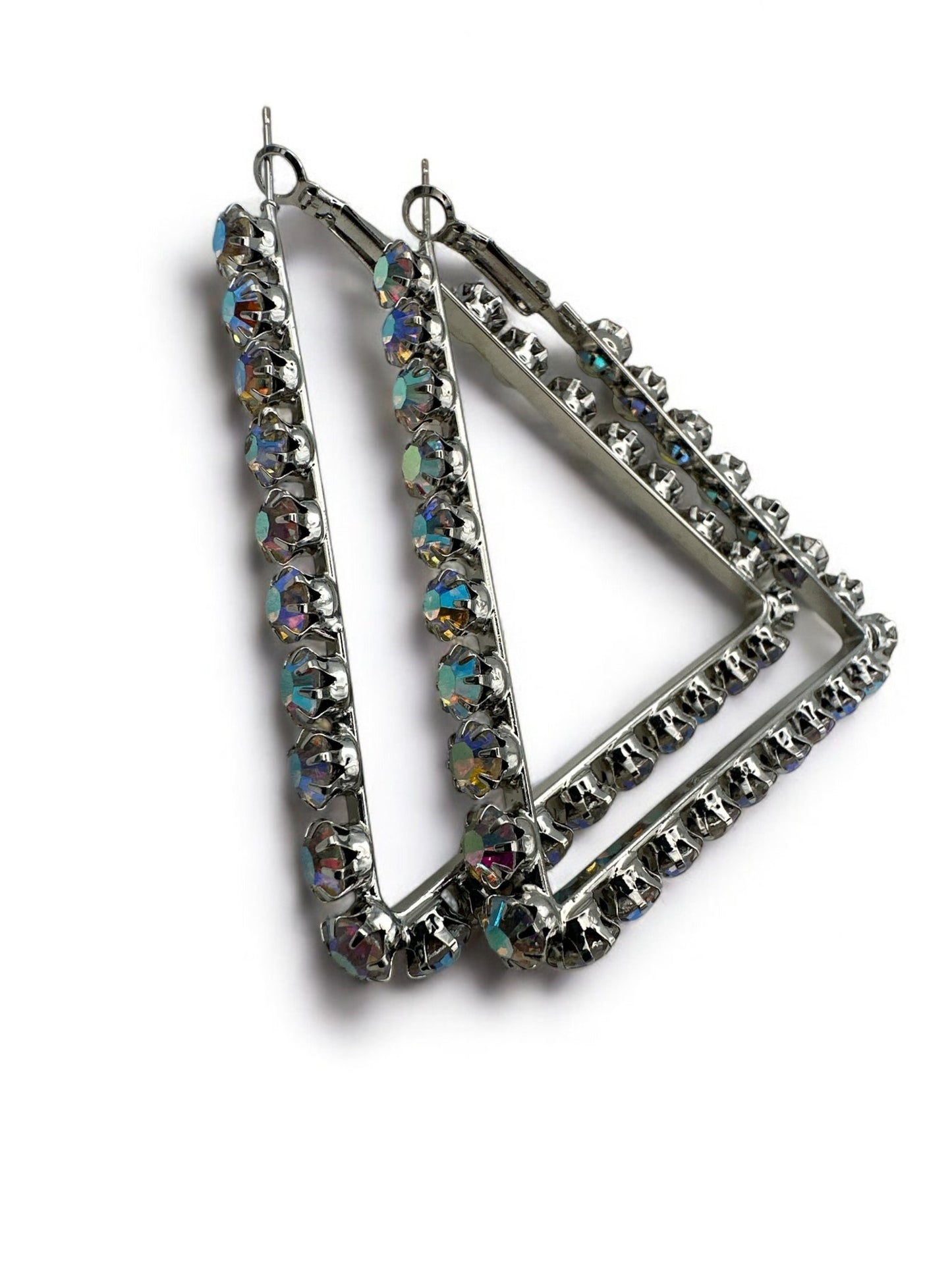 Triangle Rhinestone Statement Hoop Earrings - Bold & Sparkly Design - Fatisha Boutique