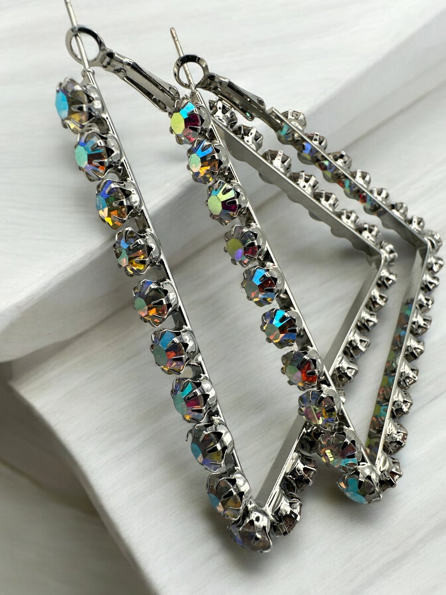 Triangle Rhinestone Statement Hoop Earrings - Bold & Sparkly Design - Fatisha Boutique