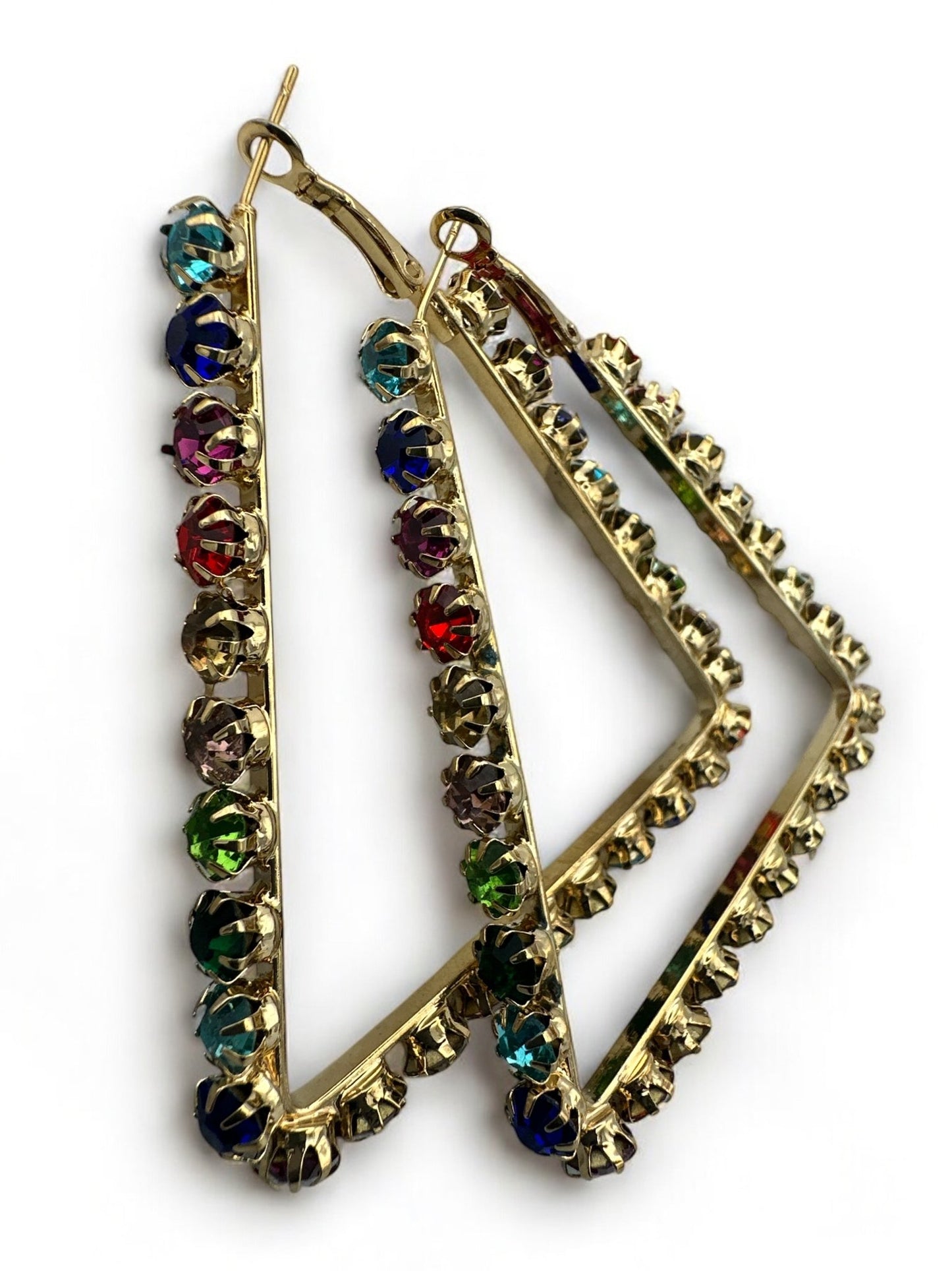 Triangle Rhinestone Statement Hoop Earrings - Bold & Sparkly Design - Fatisha Boutique