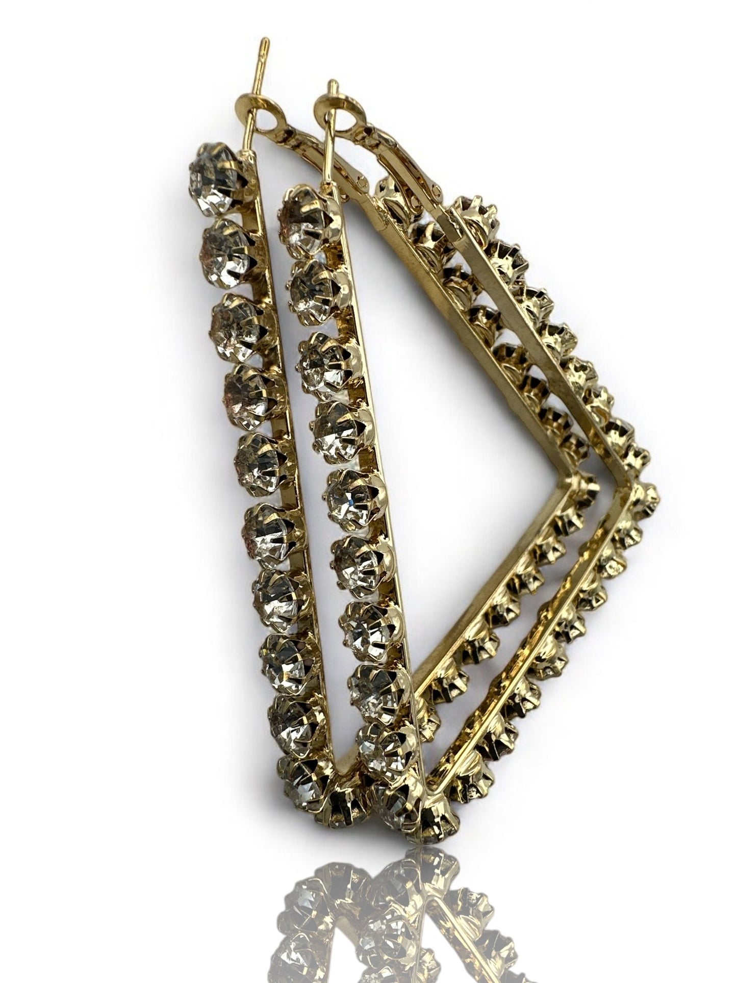 Triangle Rhinestone Statement Hoop Earrings - Bold & Sparkly Design - Fatisha Boutique