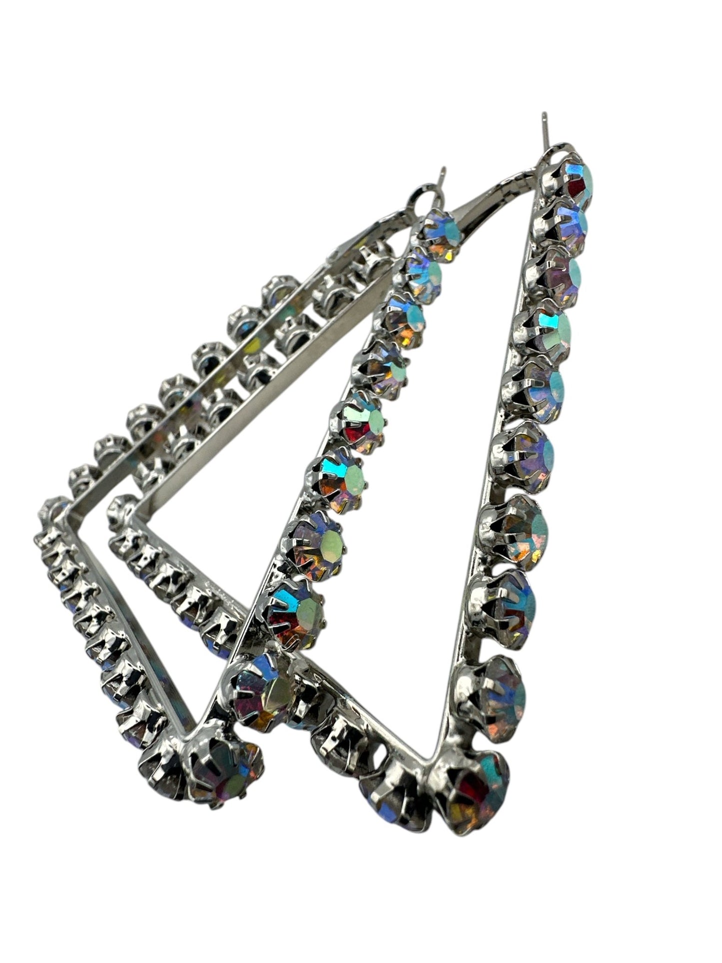 Triangle Rhinestone Statement Hoop Earrings - Bold & Sparkly Design - Fatisha Boutique