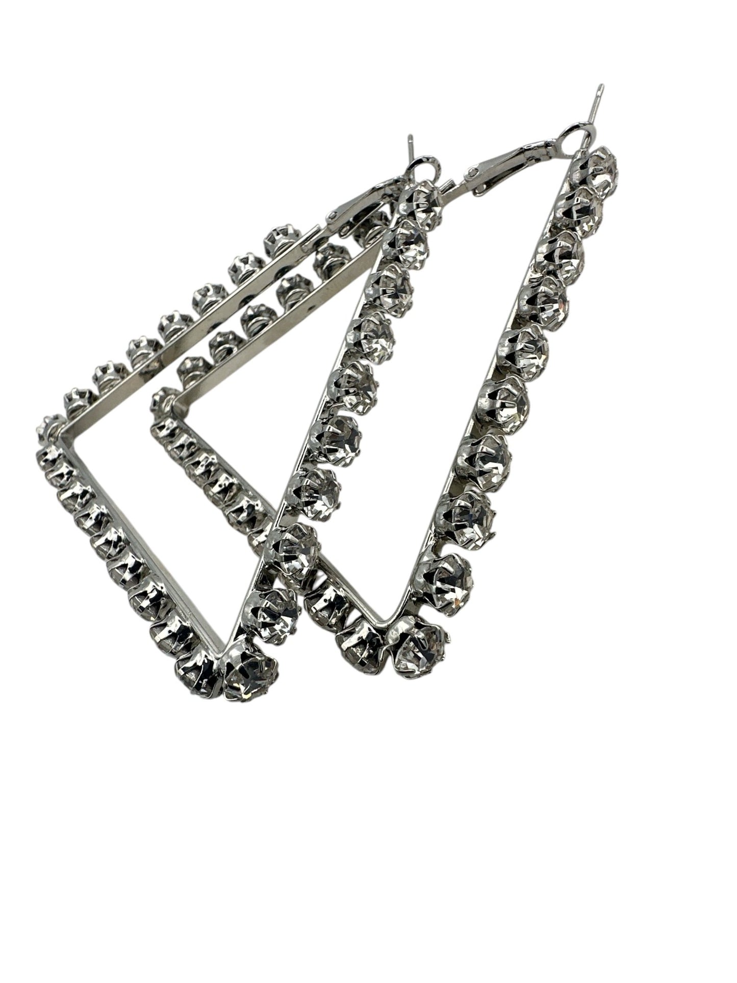 Triangle Rhinestone Statement Hoop Earrings - Bold & Sparkly Design - Fatisha Boutique