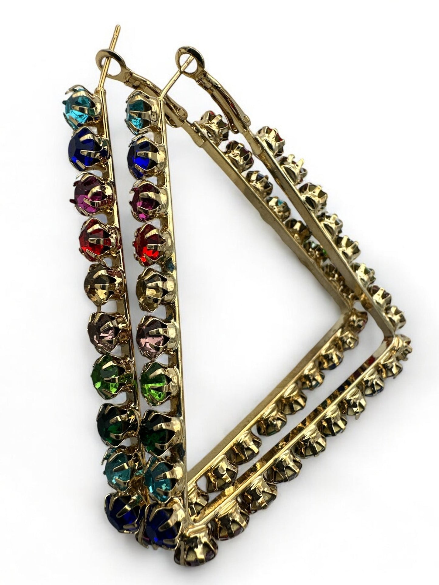 Triangle Rhinestone Statement Hoop Earrings - Bold & Sparkly Design - Fatisha Boutique