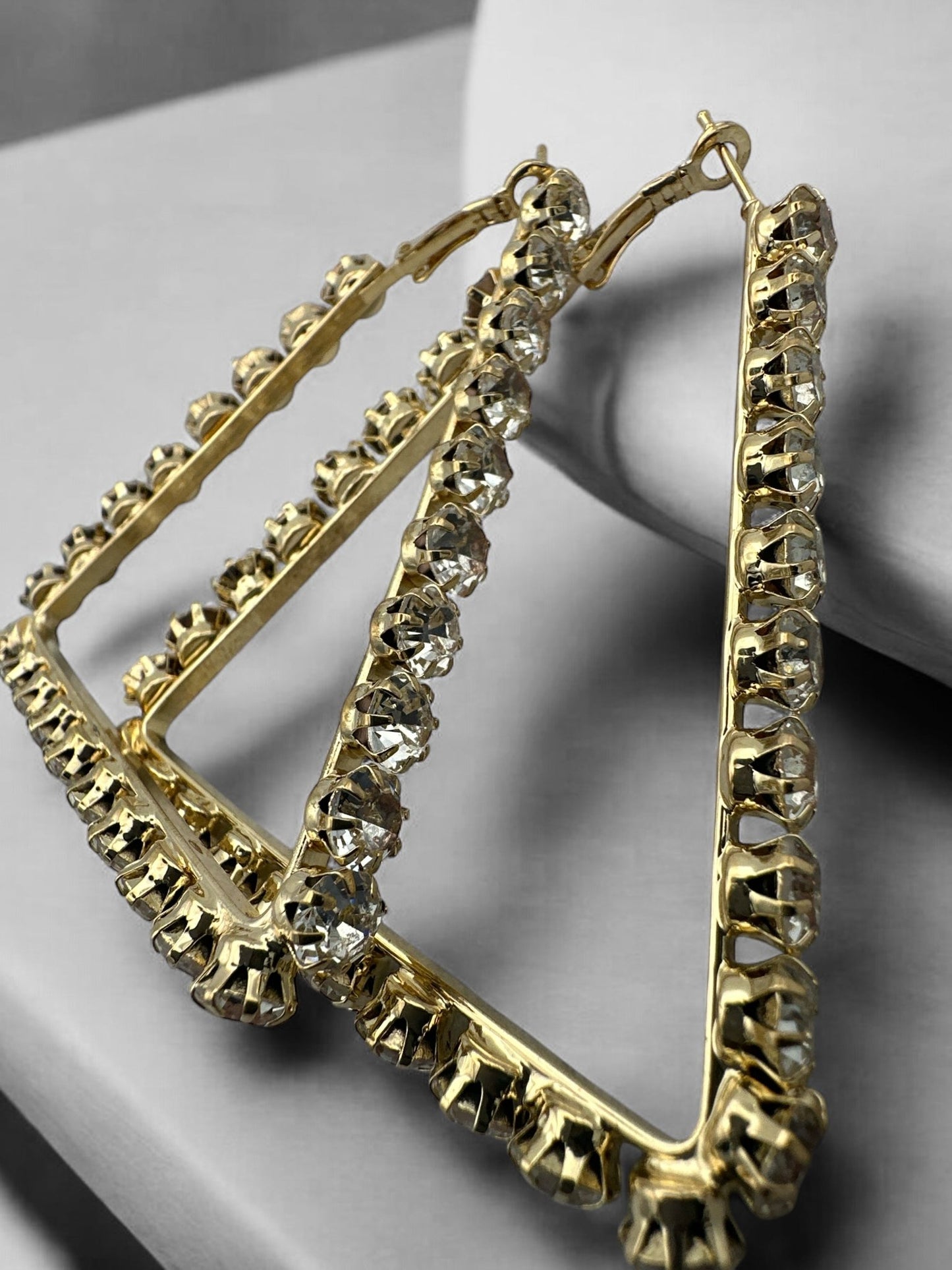 Triangle Rhinestone Statement Hoop Earrings - Bold & Sparkly Design - Fatisha Boutique
