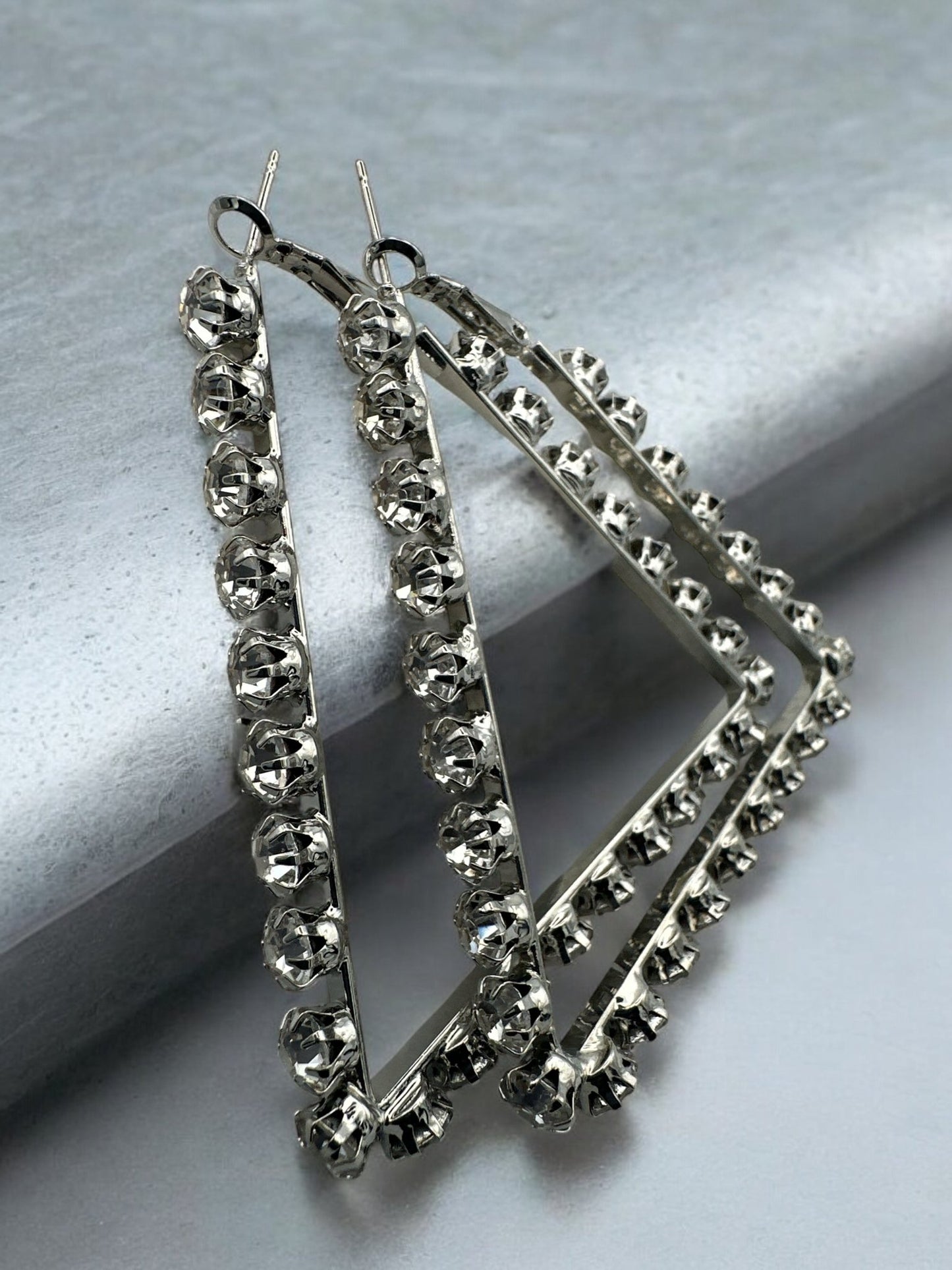 Triangle Rhinestone Statement Hoop Earrings - Bold & Sparkly Design - Fatisha Boutique