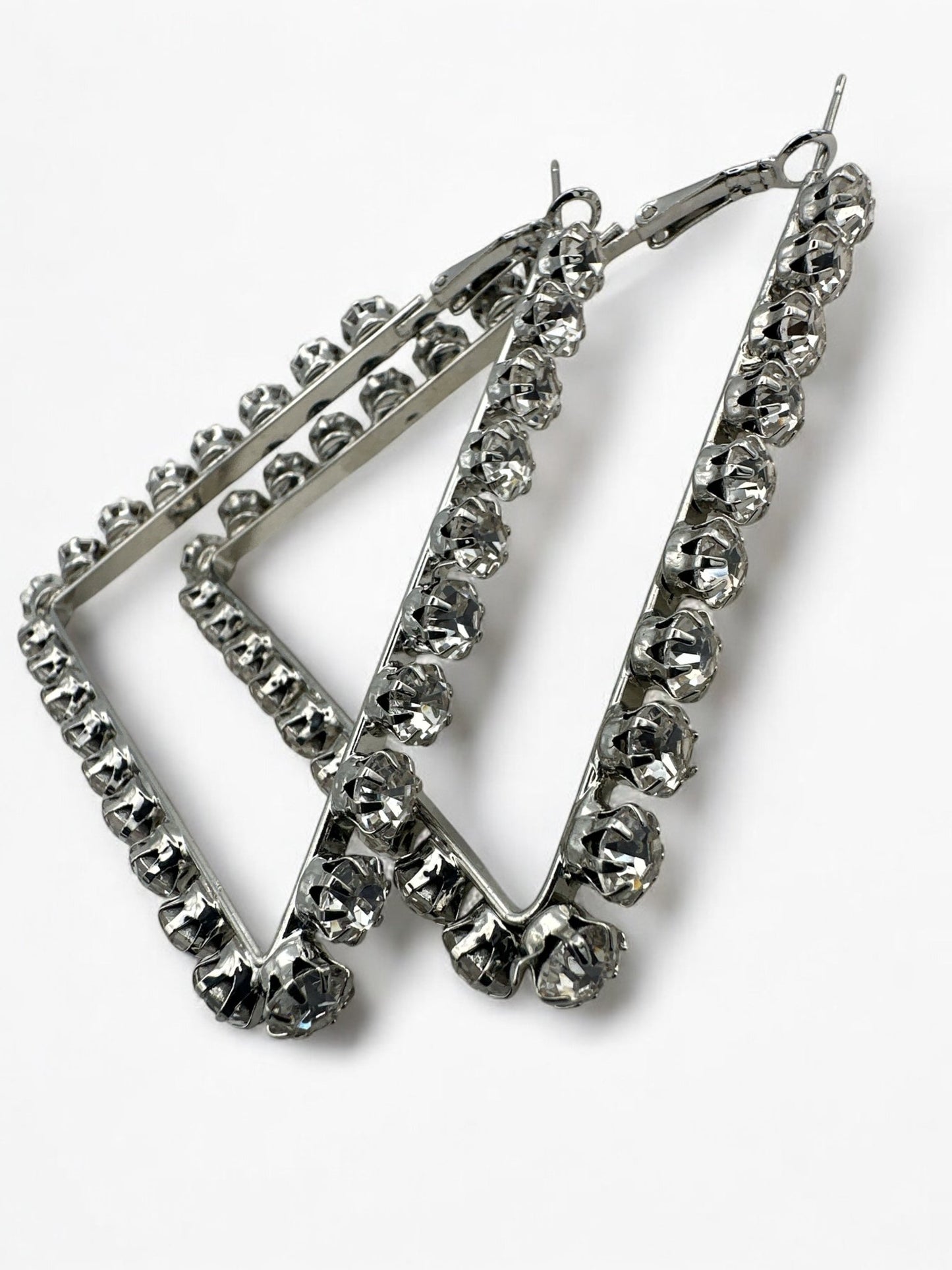 Triangle Rhinestone Statement Hoop Earrings - Bold & Sparkly Design - Fatisha Boutique