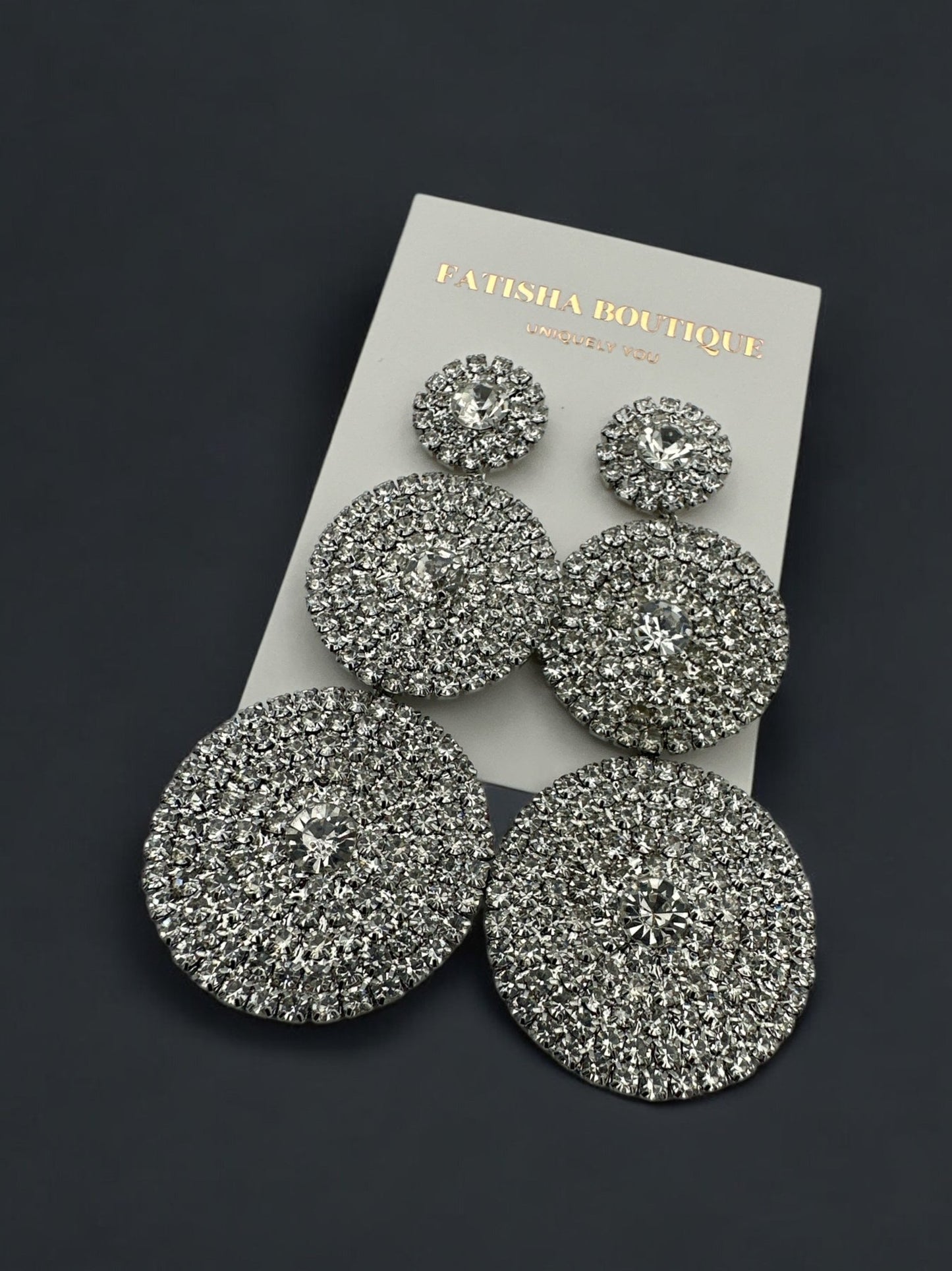 Triple Circle Crystal Statement Earrings - Glamorous Sparkling Dangle Earrings - Fatisha Boutique