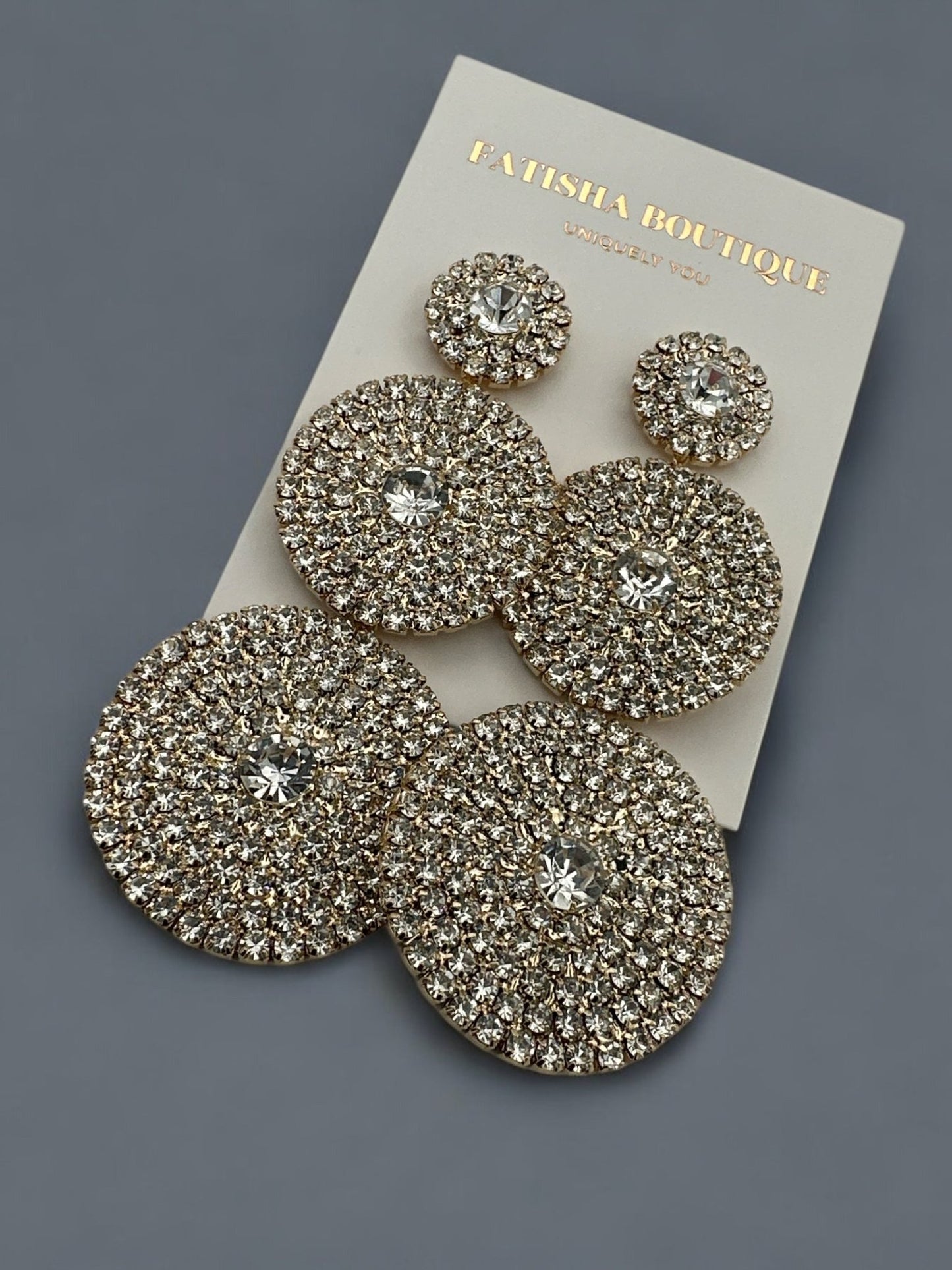 Triple Circle Crystal Statement Earrings - Glamorous Sparkling Dangle Earrings - Fatisha Boutique