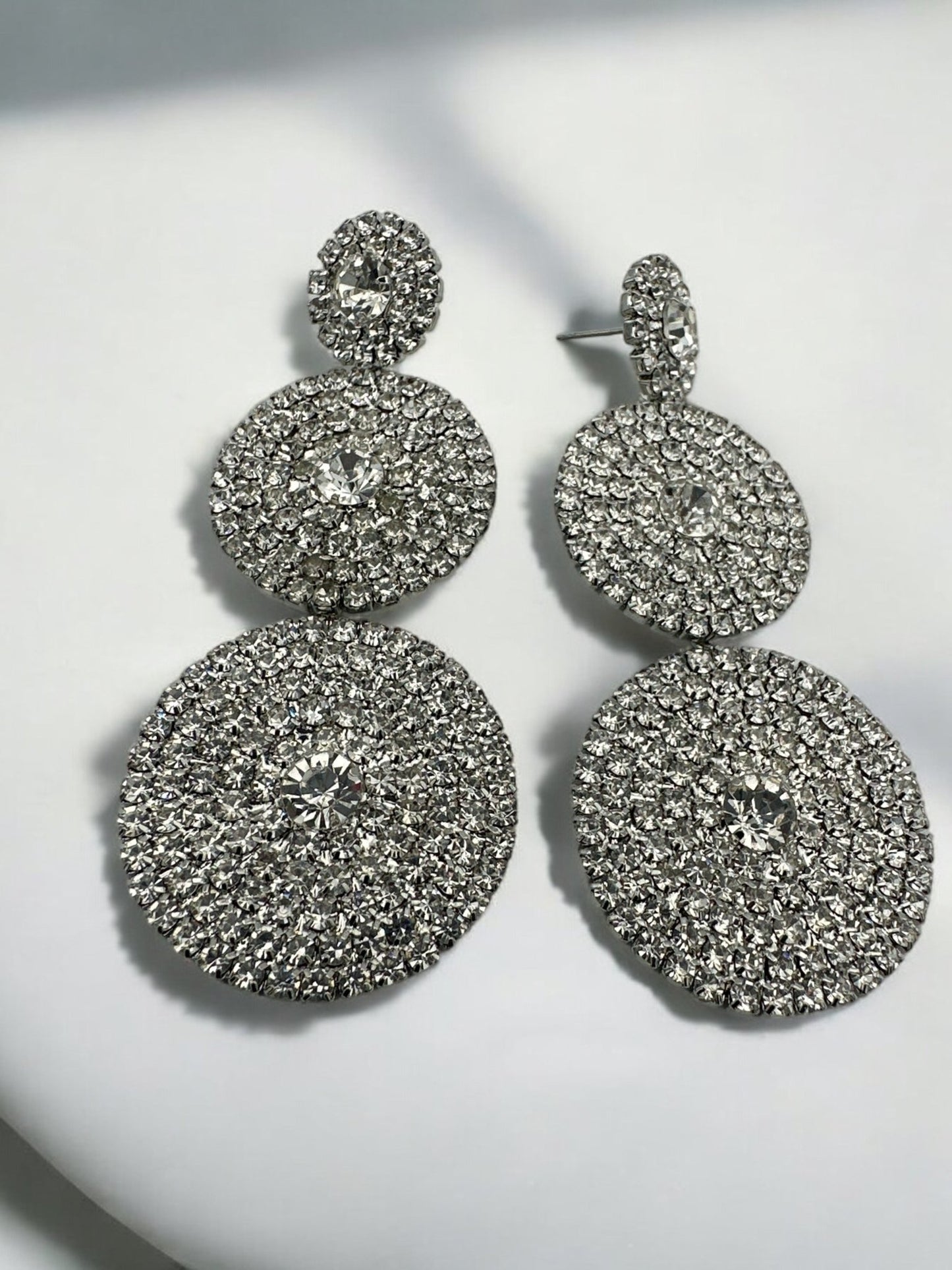 Triple Circle Crystal Statement Earrings - Glamorous Sparkling Dangle Earrings - Fatisha Boutique