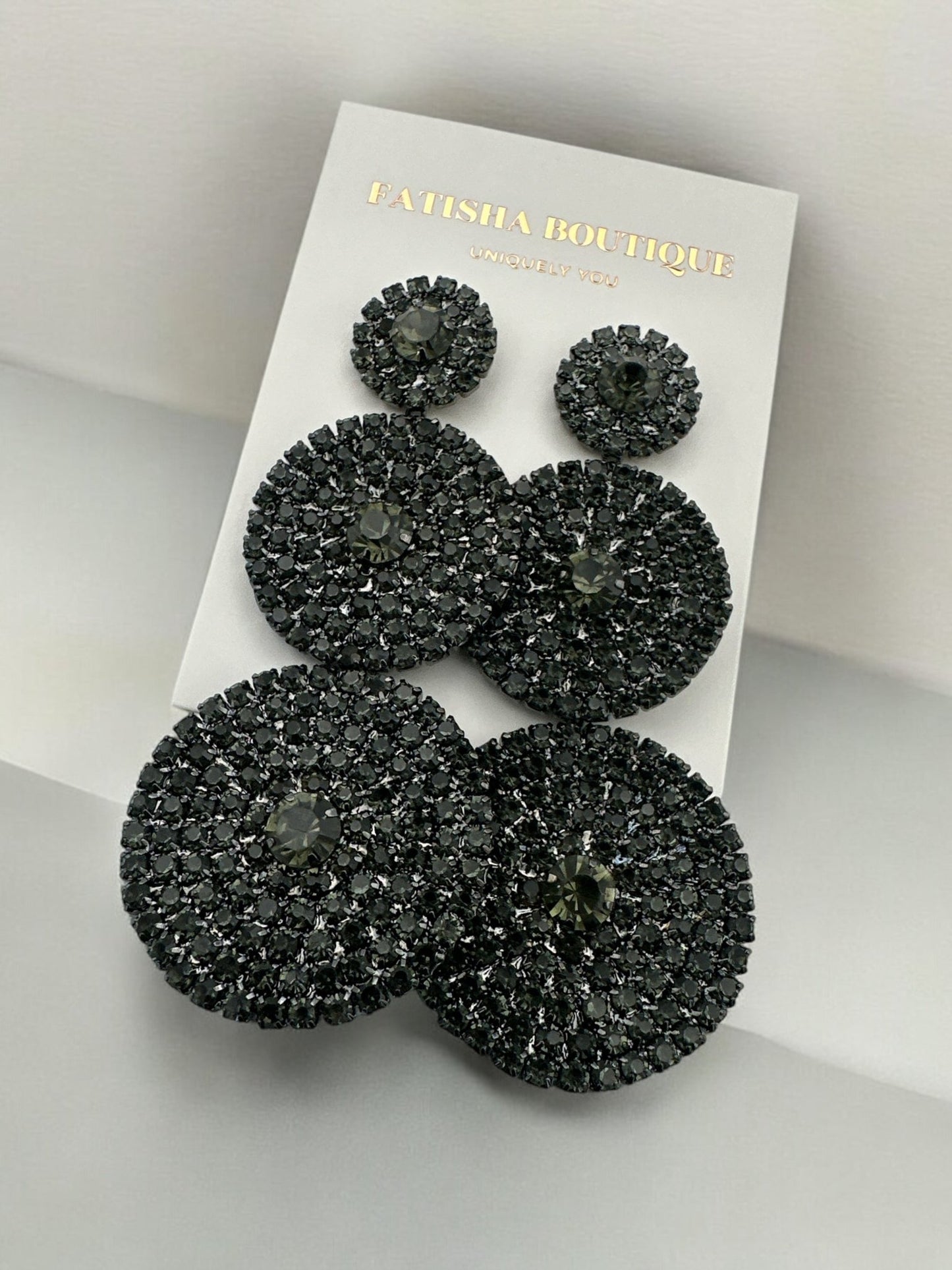 Triple Circle Crystal Statement Earrings - Glamorous Sparkling Dangle Earrings - Fatisha Boutique