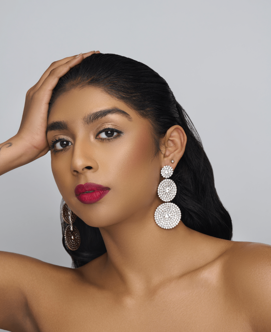 Triple Circle Crystal Statement Earrings - Glamorous Sparkling Dangle Earrings - Fatisha Boutique