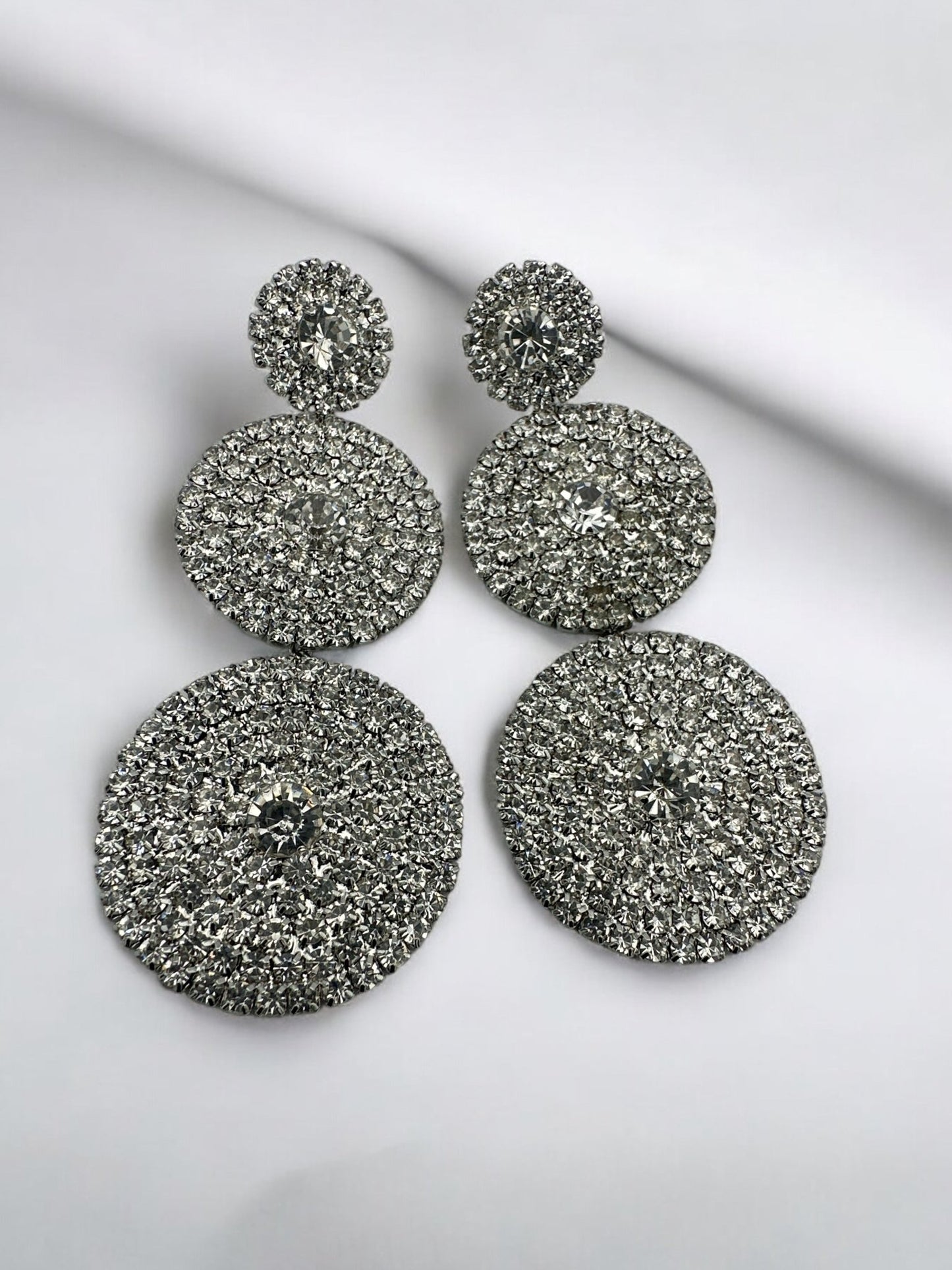 Triple Circle Crystal Statement Earrings - Glamorous Sparkling Dangle Earrings - Fatisha Boutique