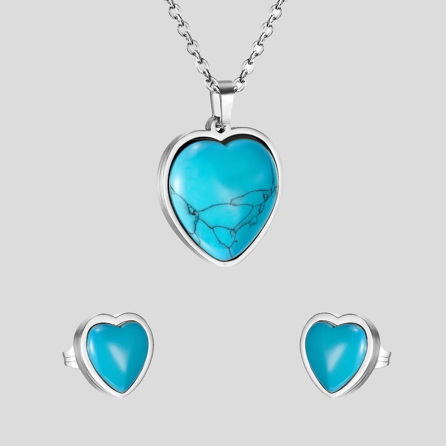Turquoise Love Heart Shaped Pendant Stainless Steel Pendant Set - Fatisha Boutique
