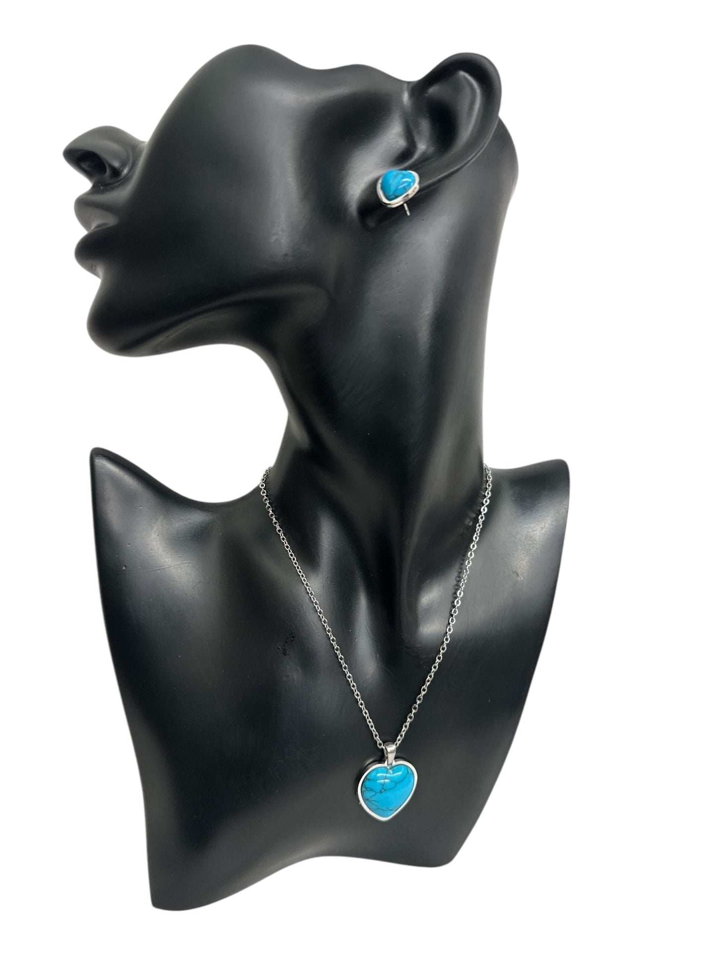Turquoise Love Heart Shaped Pendant Stainless Steel Pendant Set - Fatisha Boutique
