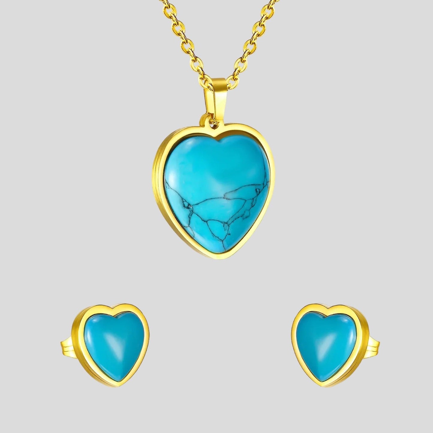 Turquoise Love Heart Shaped Pendant Stainless Steel Pendant Set - Fatisha Boutique