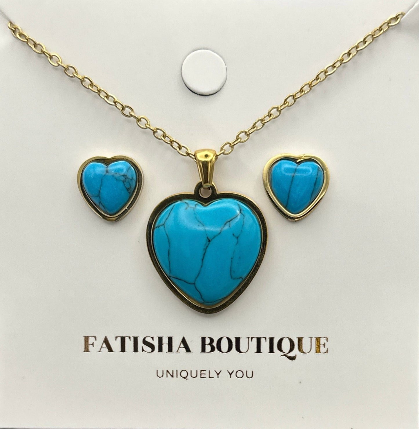Turquoise Love Heart Shaped Pendant Stainless Steel Pendant Set - Fatisha Boutique