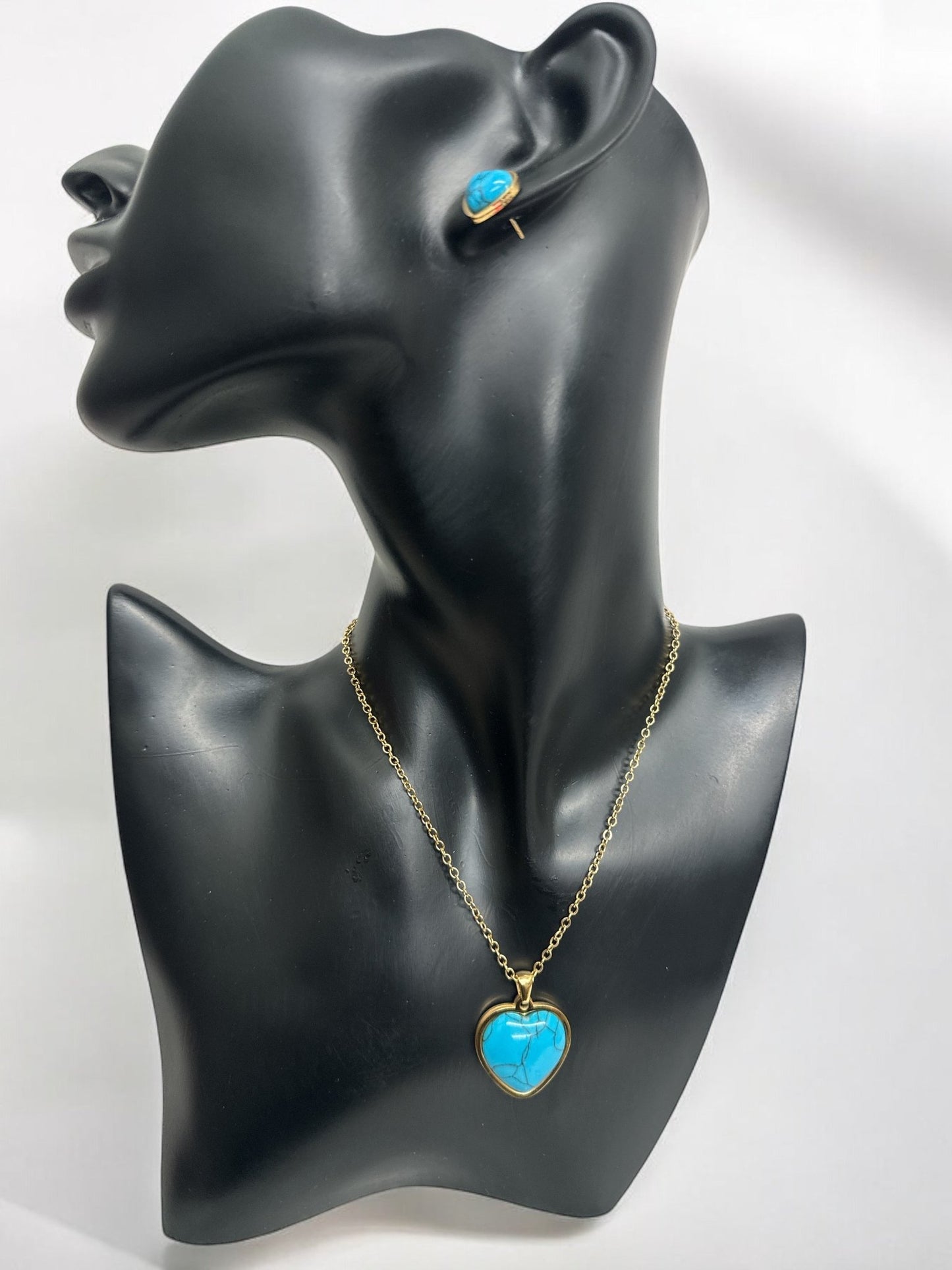 Turquoise Love Heart Shaped Pendant Stainless Steel Pendant Set - Fatisha Boutique