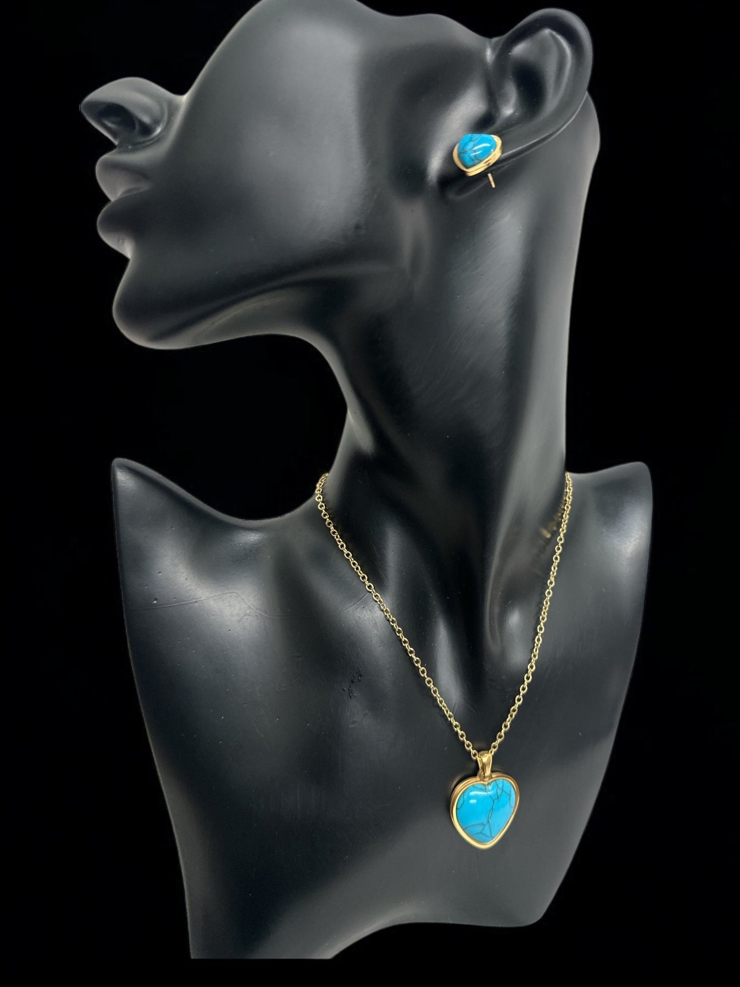 Turquoise Love Heart Shaped Pendant Stainless Steel Pendant Set - Fatisha Boutique