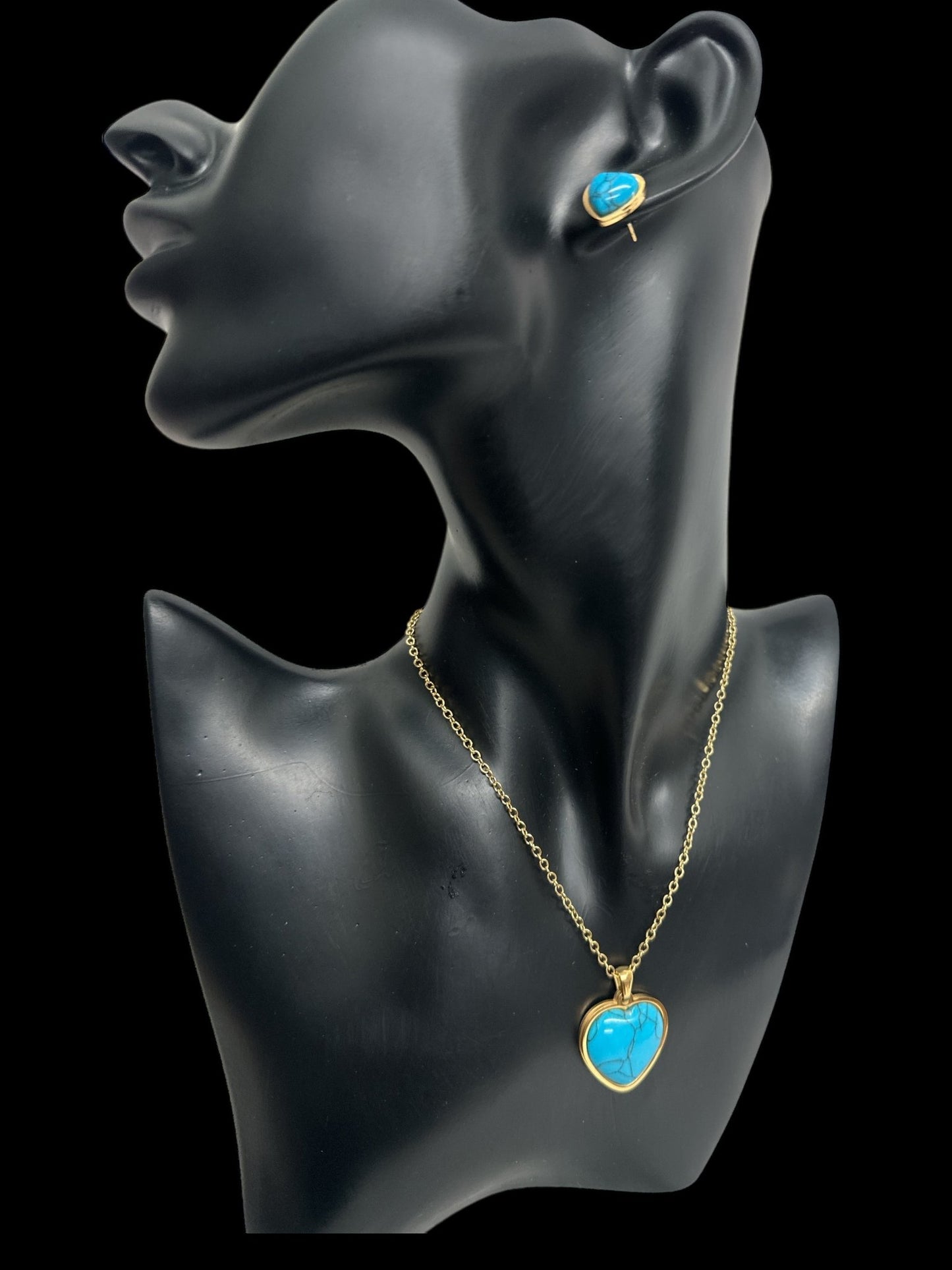 Turquoise Love Heart Shaped Pendant Stainless Steel Pendant Set - Fatisha Boutique