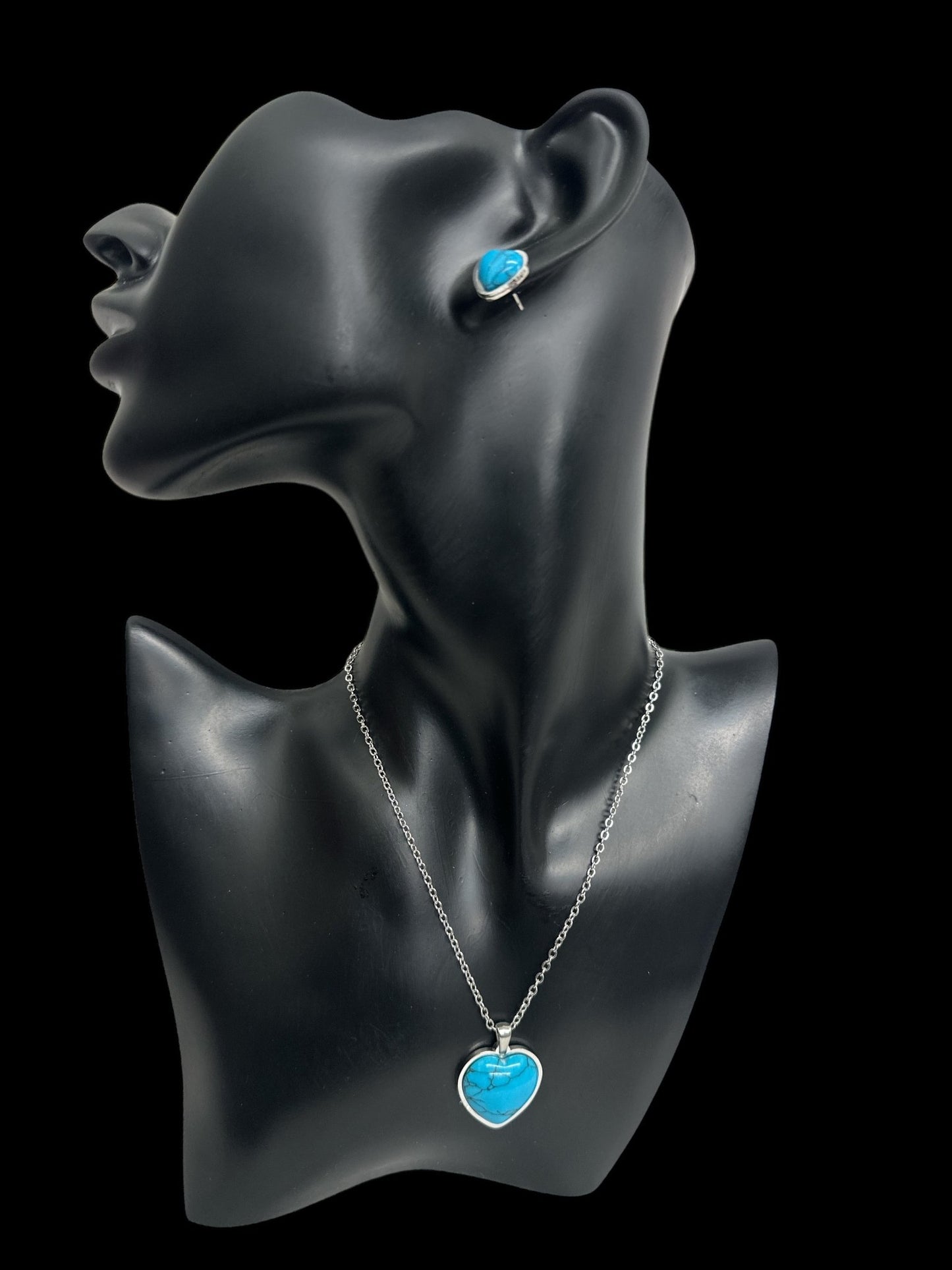 Turquoise Love Heart Shaped Pendant Stainless Steel Pendant Set - Fatisha Boutique