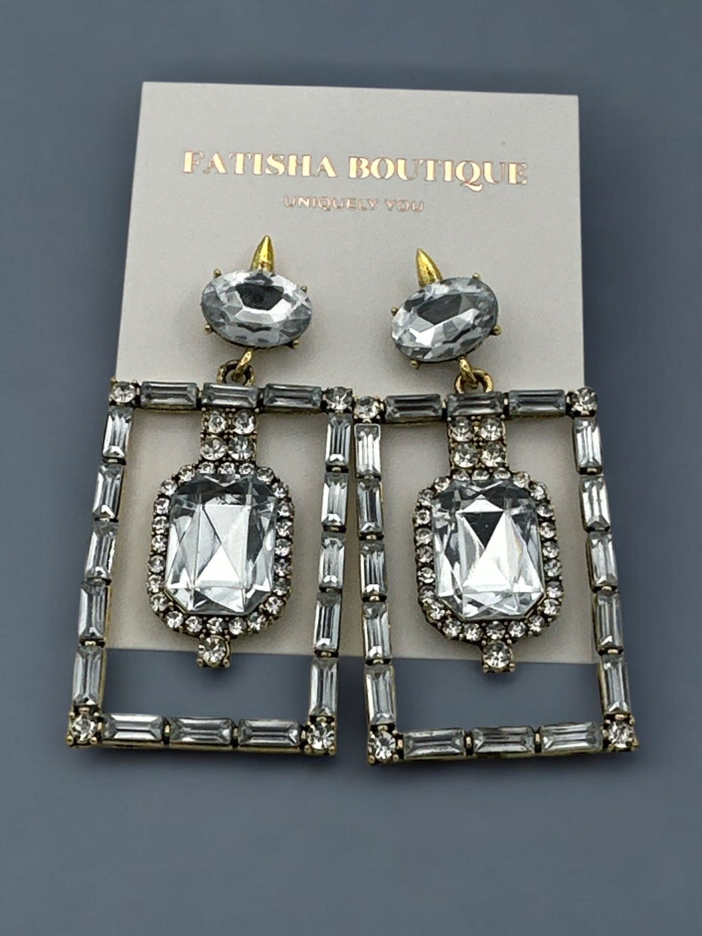 Vintage - Inspired Rectangular Gemstone Statement Glam Earrings - Fatisha Boutique