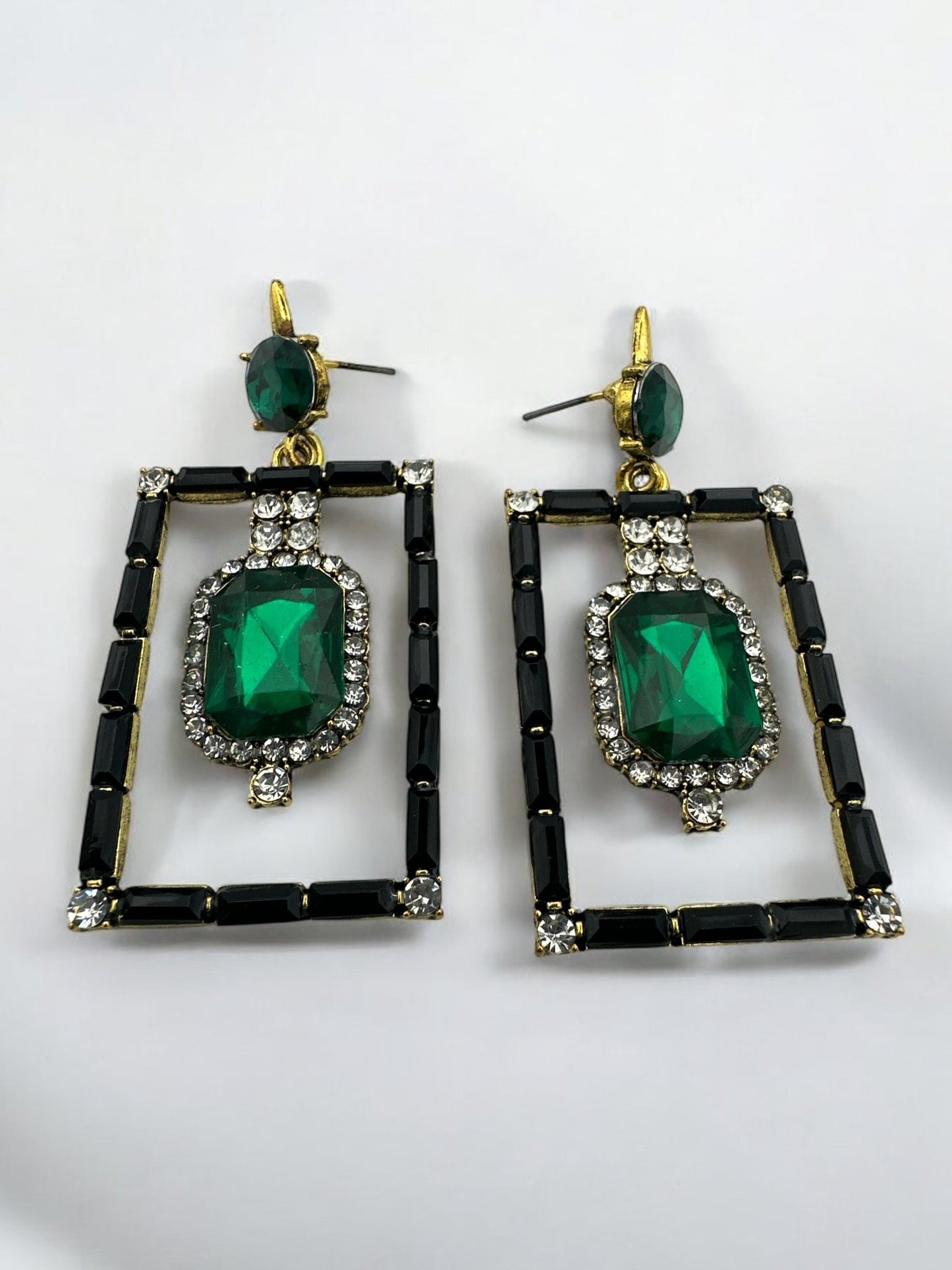 Vintage - Inspired Rectangular Gemstone Statement Glam Earrings - Fatisha Boutique