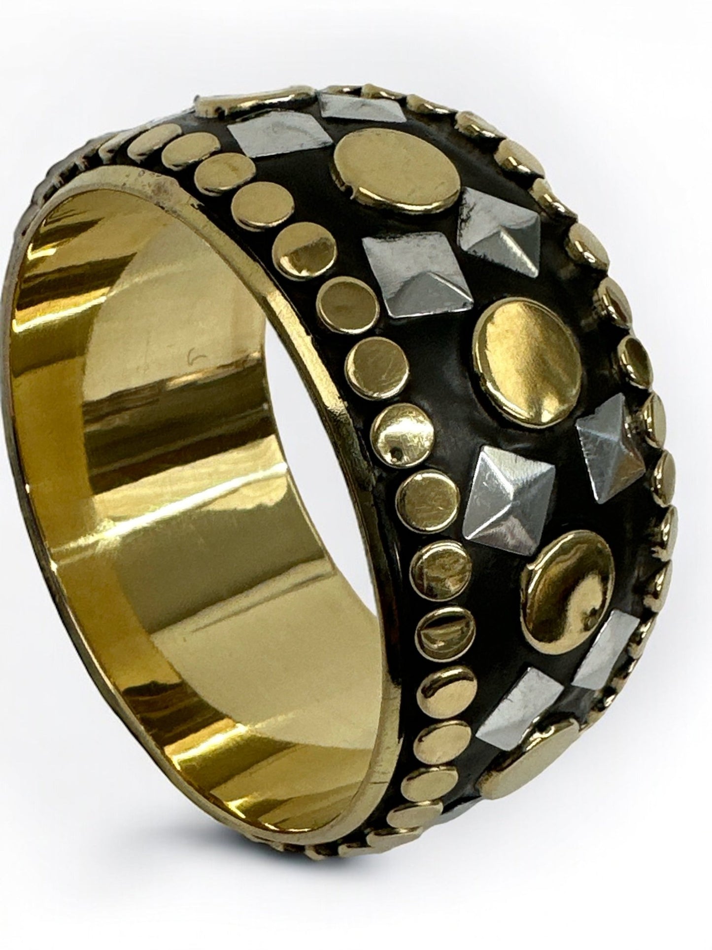 Wide Chunky Brass And Iron Ethnic Punk Bohemian Statement Bangle Bracelets - Fatisha Boutique