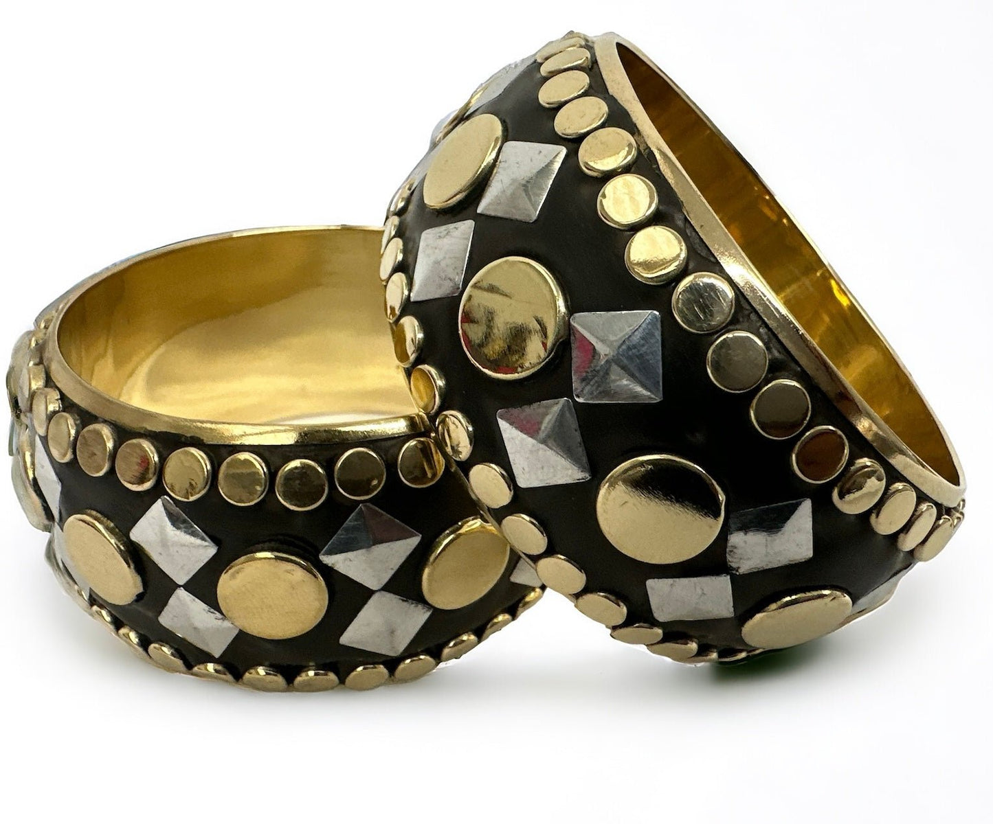 Wide Chunky Brass And Iron Ethnic Punk Bohemian Statement Bangle Bracelets - Fatisha Boutique