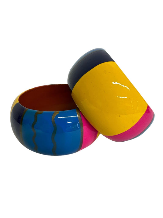 Wide Chunky Hand Painted Ethnic Wooden Bangle Bracelets - Fatisha Boutique