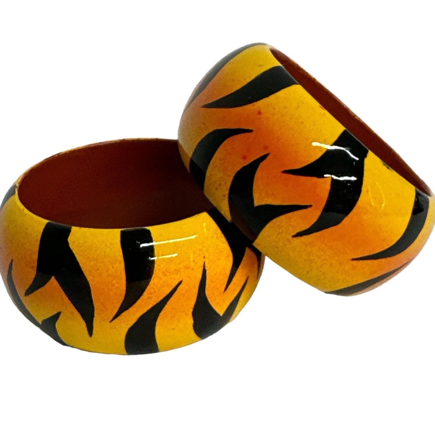 Wide Chunky Hand Painted Ethnic Wooden Bangle Bracelets - Fatisha Boutique