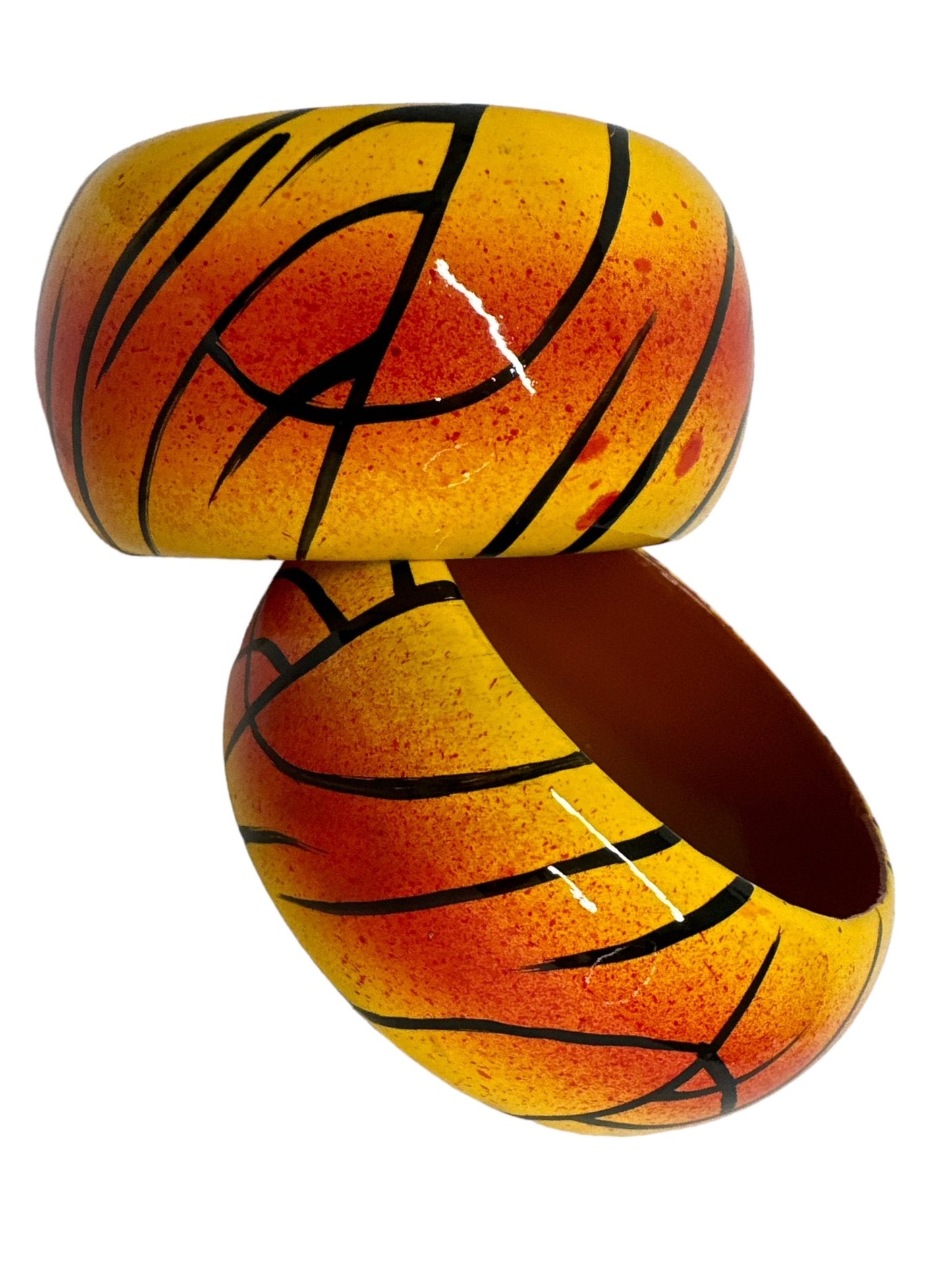 Wide Chunky Hand Painted Ethnic Wooden Bangle Bracelets - Fatisha Boutique