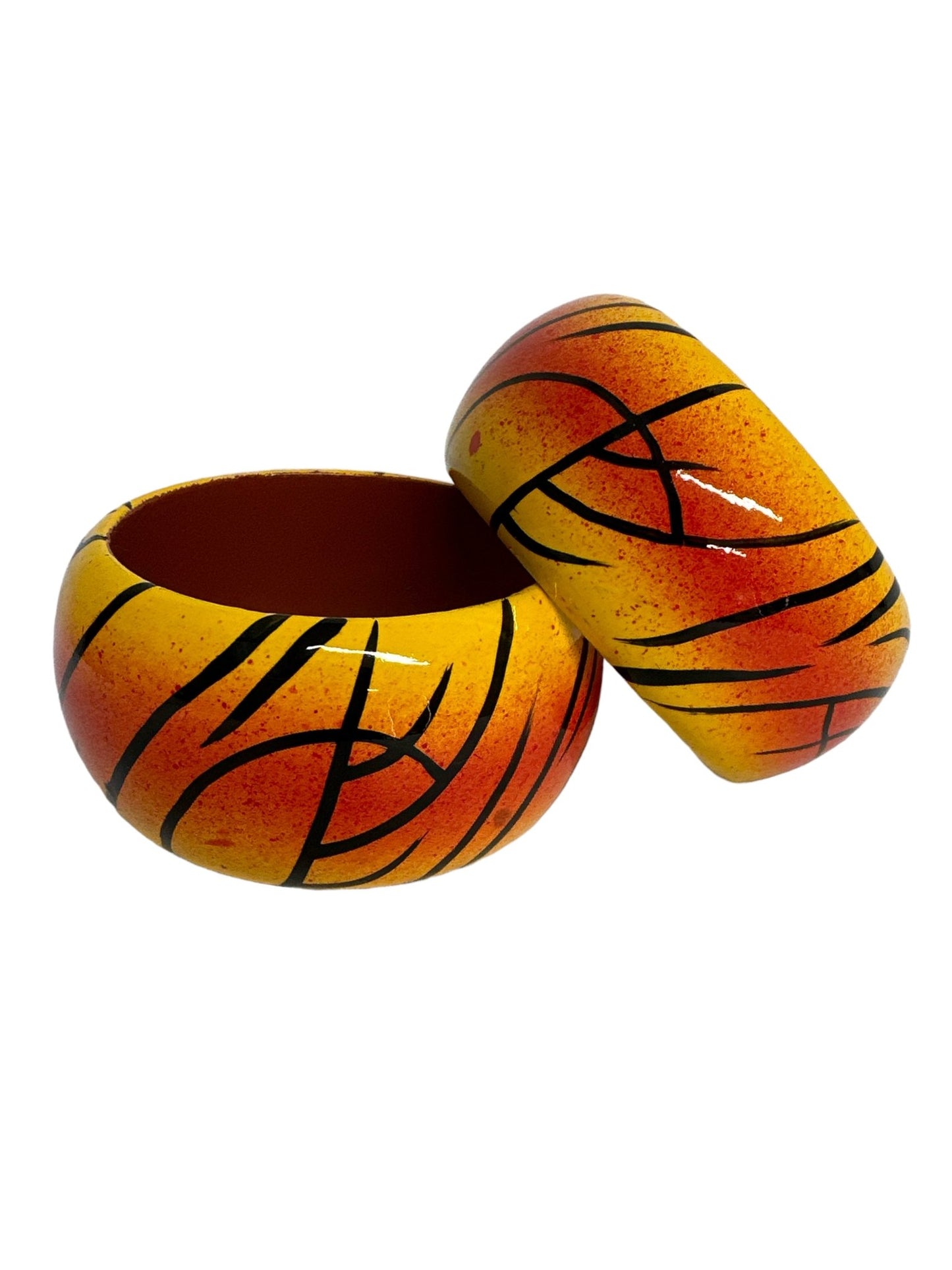 Wide Chunky Hand Painted Ethnic Wooden Bangle Bracelets - Fatisha Boutique
