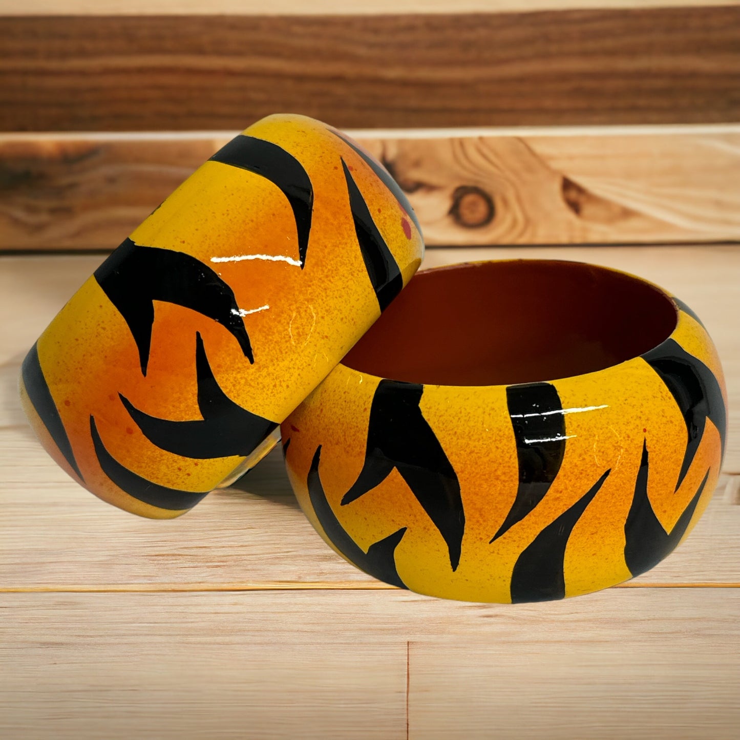 Wide Chunky Hand Painted Ethnic Wooden Bangle Bracelets - Fatisha Boutique