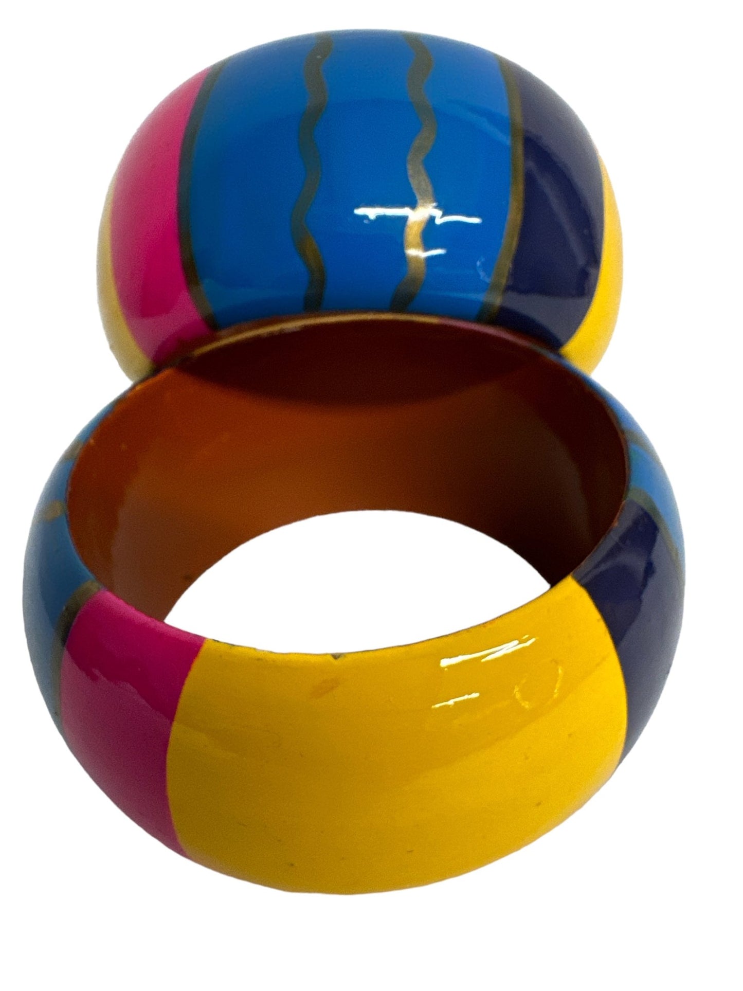 Wide Chunky Hand Painted Ethnic Wooden Bangle Bracelets - Fatisha Boutique