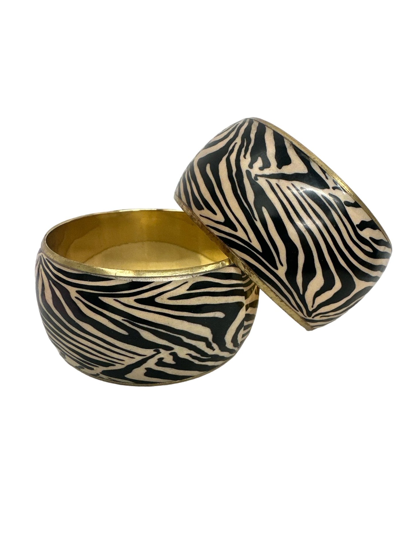 Wide Chunky Tiger Print Ethnic Wooden Brass Bangle Bracelets - Fatisha Boutique