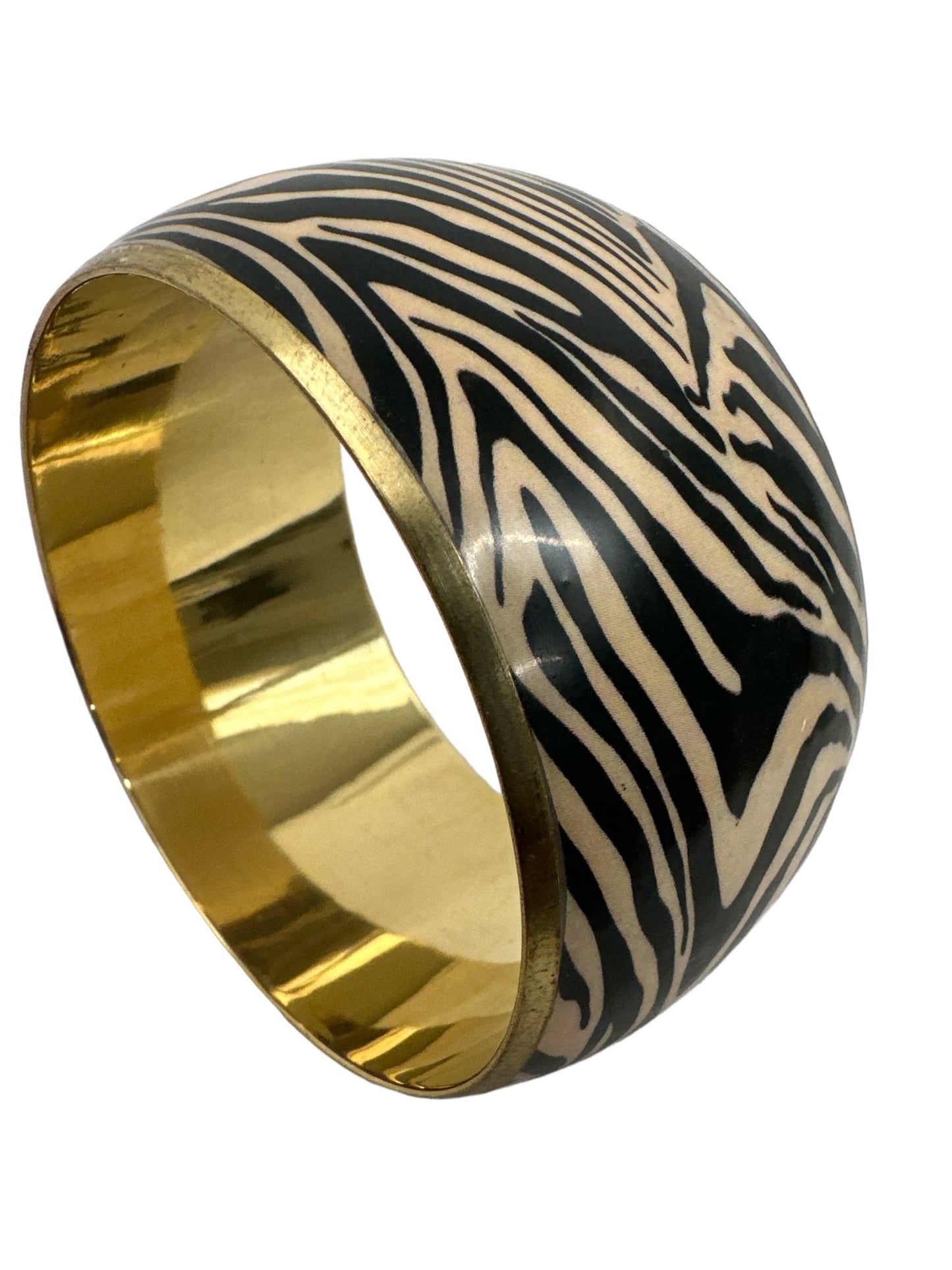 Wide Chunky Tiger Print Ethnic Wooden Brass Bangle Bracelets - Fatisha Boutique
