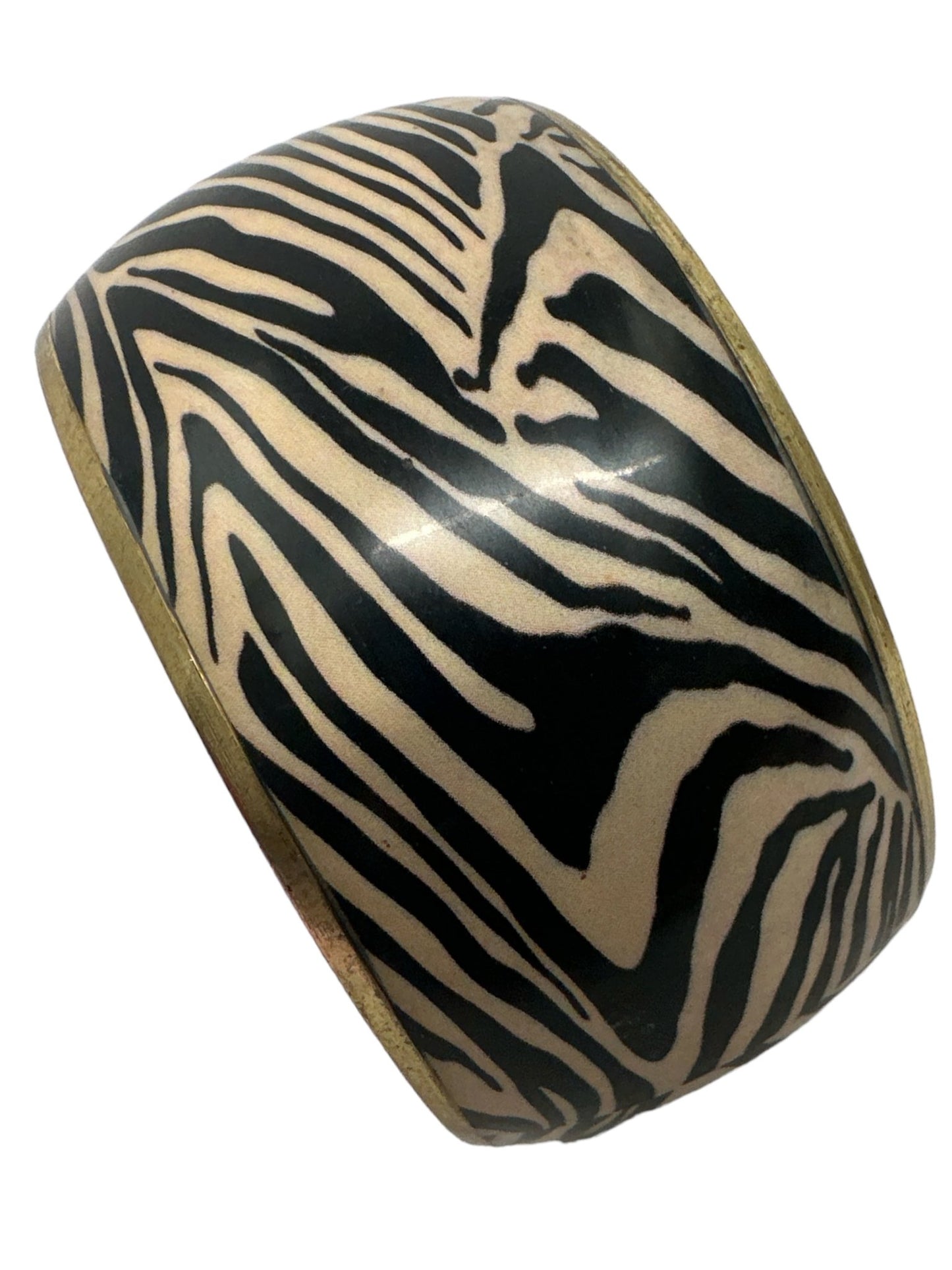 Wide Chunky Tiger Print Ethnic Wooden Brass Bangle Bracelets - Fatisha Boutique