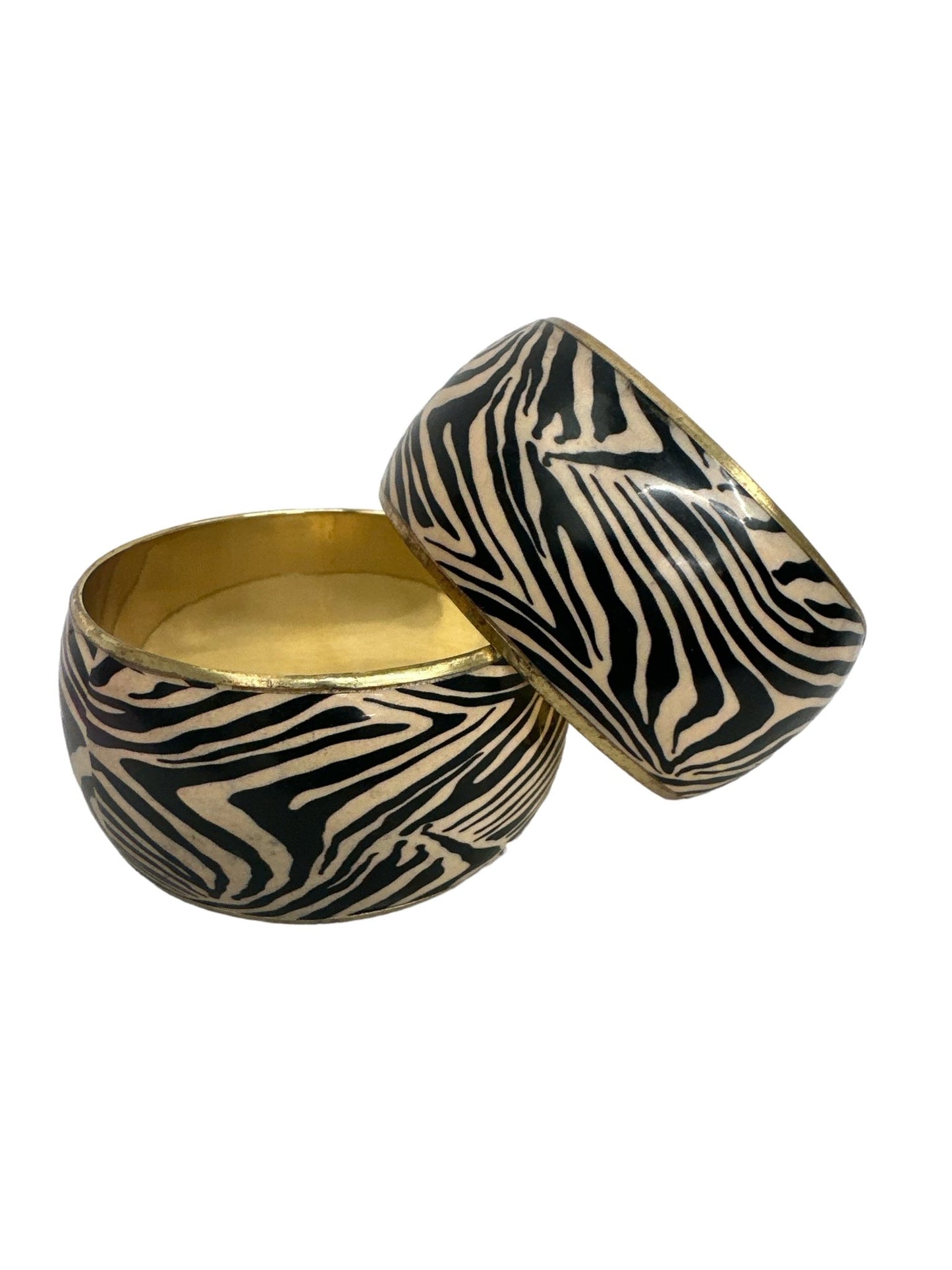 Wide Chunky Tiger Print Ethnic Wooden Brass Bangle Bracelets - Fatisha Boutique