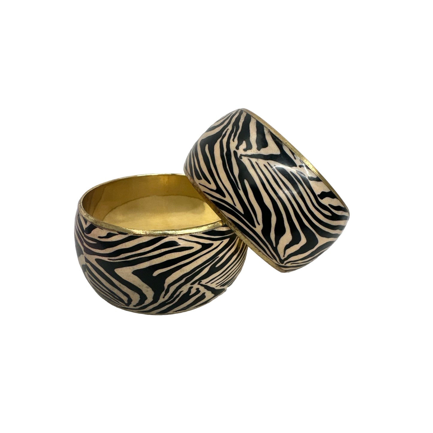 Wide Chunky Tiger Print Ethnic Wooden Brass Bangle Bracelets - Fatisha Boutique