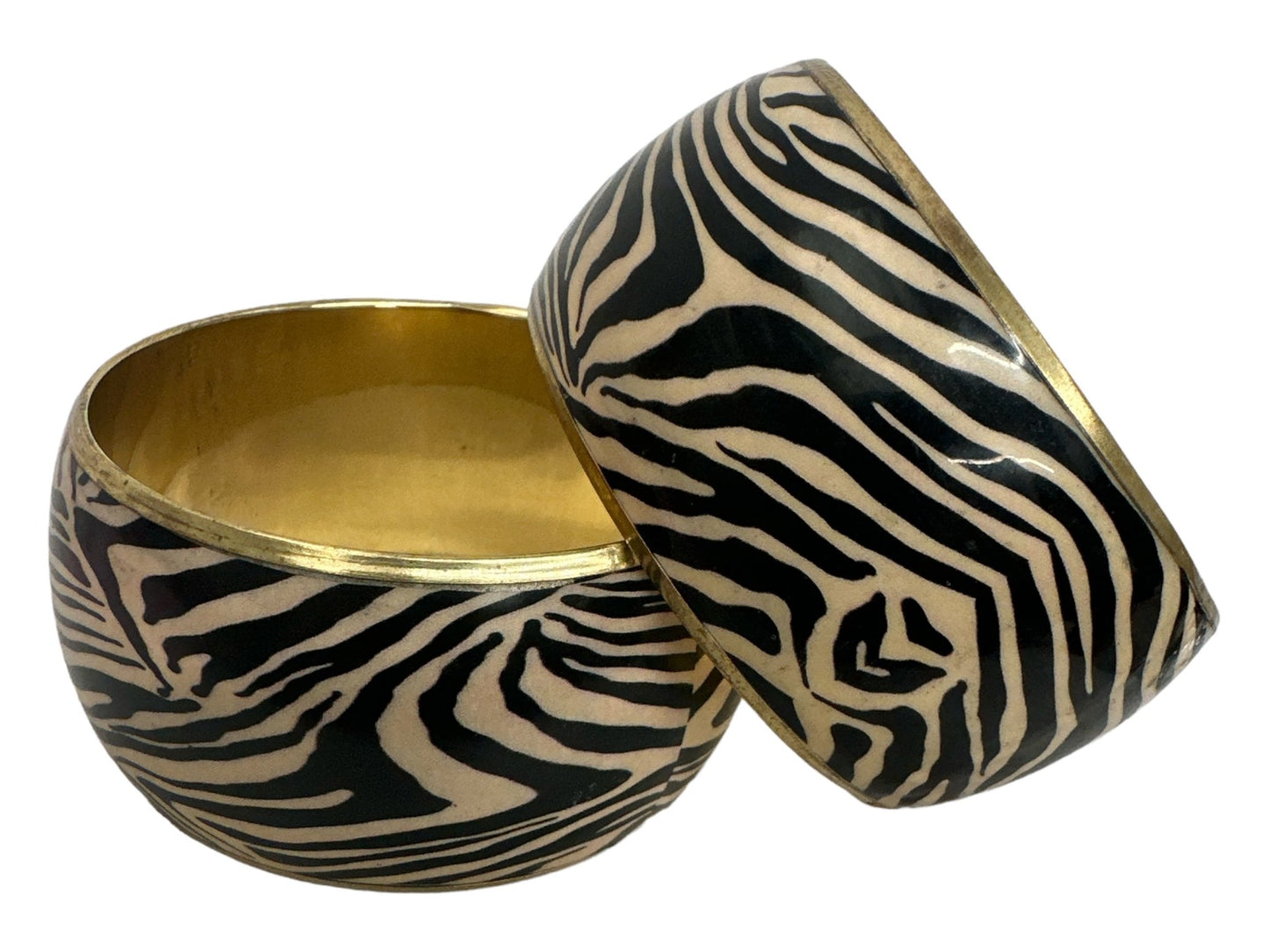 Wide Chunky Tiger Print Ethnic Wooden Brass Bangle Bracelets - Fatisha Boutique