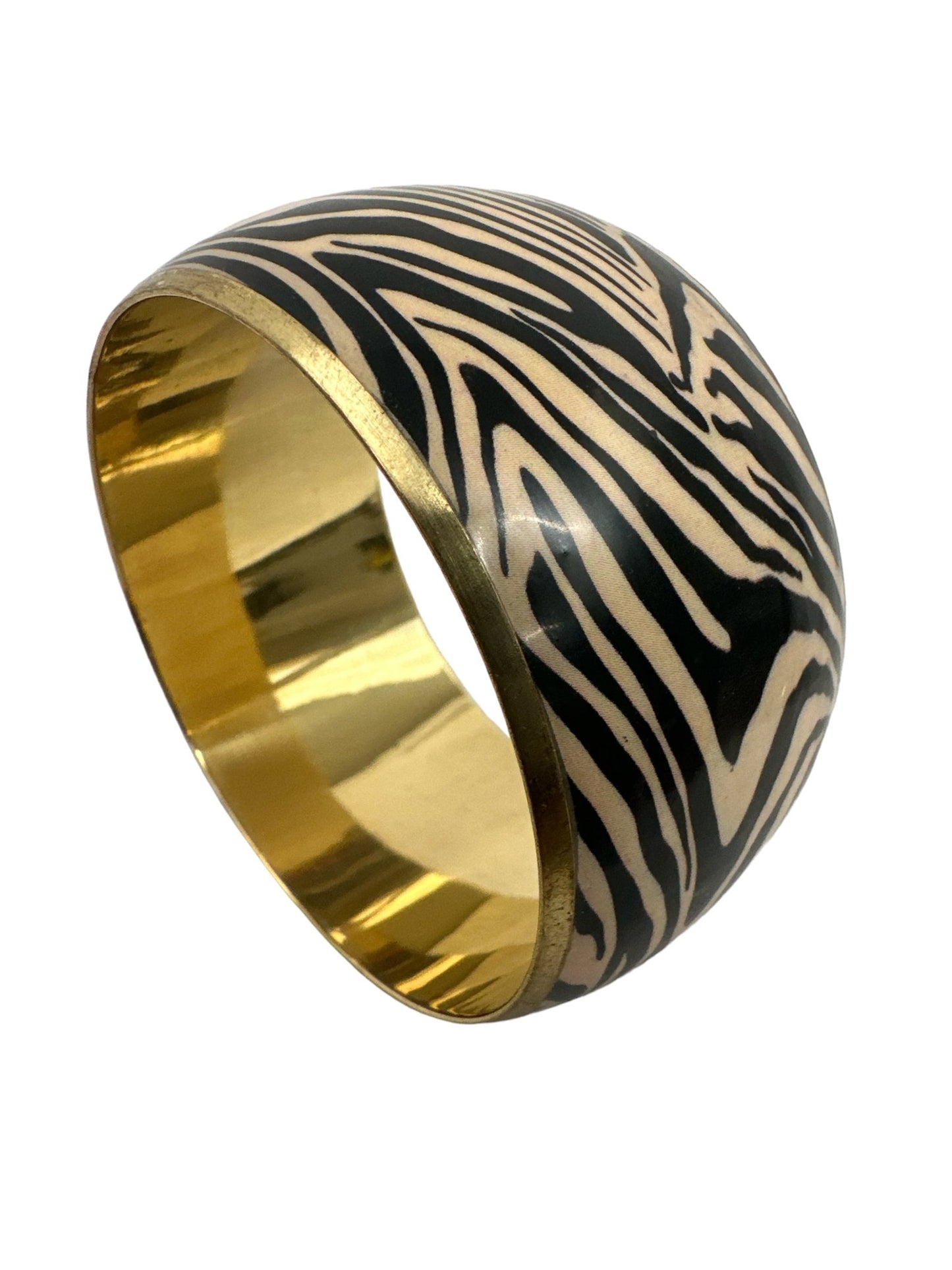 Wide Chunky Tiger Print Ethnic Wooden Brass Bangle Bracelets - Fatisha Boutique