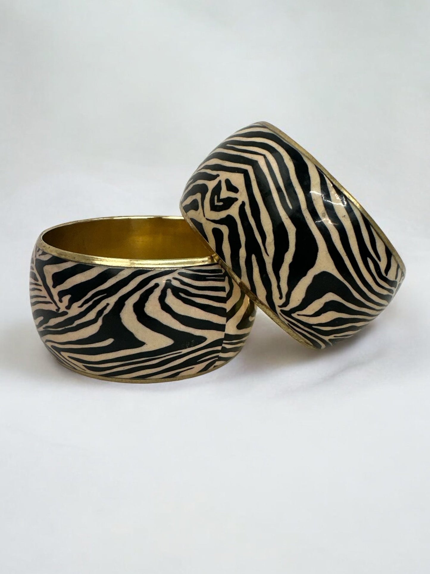 Wide Chunky Tiger Print Ethnic Wooden Brass Bangle Bracelets - Fatisha Boutique